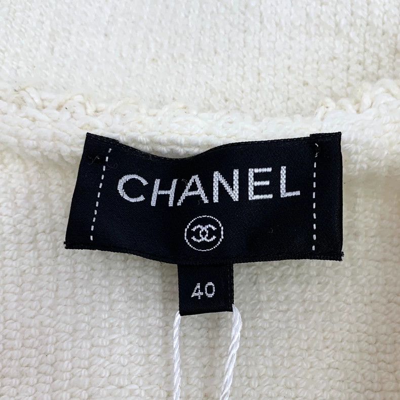 Chanel Chanel Beige cotton V-neck long-sleeved tassel knitted dre Size S / US 4 / IT 40 - 6 Thumbnail