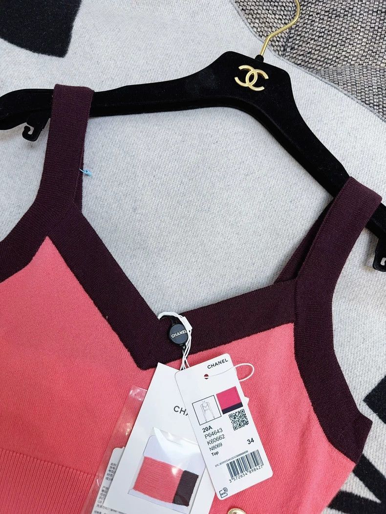 Chanel Chanel Pink Brown Trim Knit Camisole Top Size S / US 4 / IT 40 - 4 Thumbnail