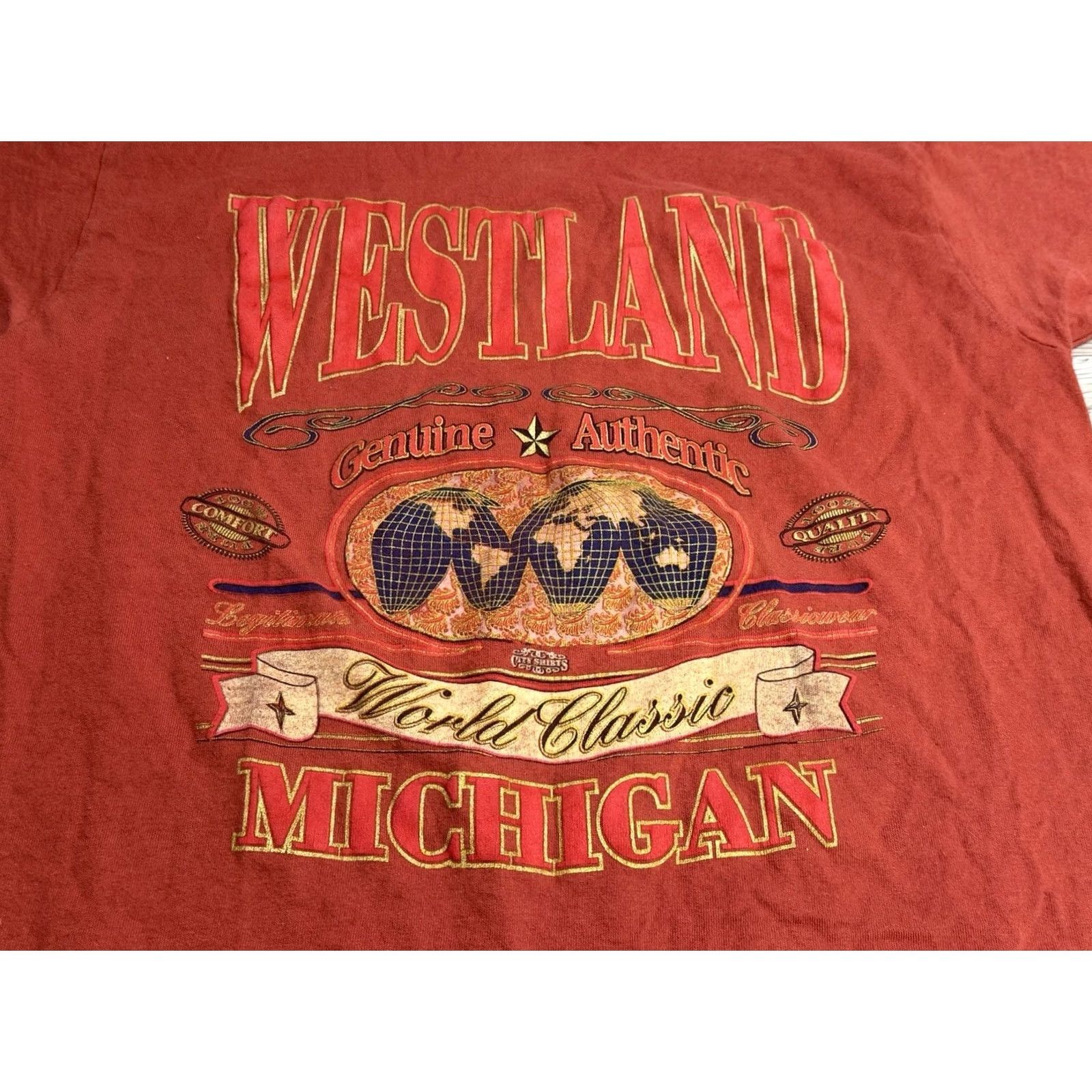 Fruit Of The Loom VINTAGE Fruit of the Loom T-Shirt City 90s Westland Michigan USA Made L Red Men Short Sleeve Crew Neck Cotton Jersey Shirt Size US L / EU 52-54 / 3 - 3 Thumbnail