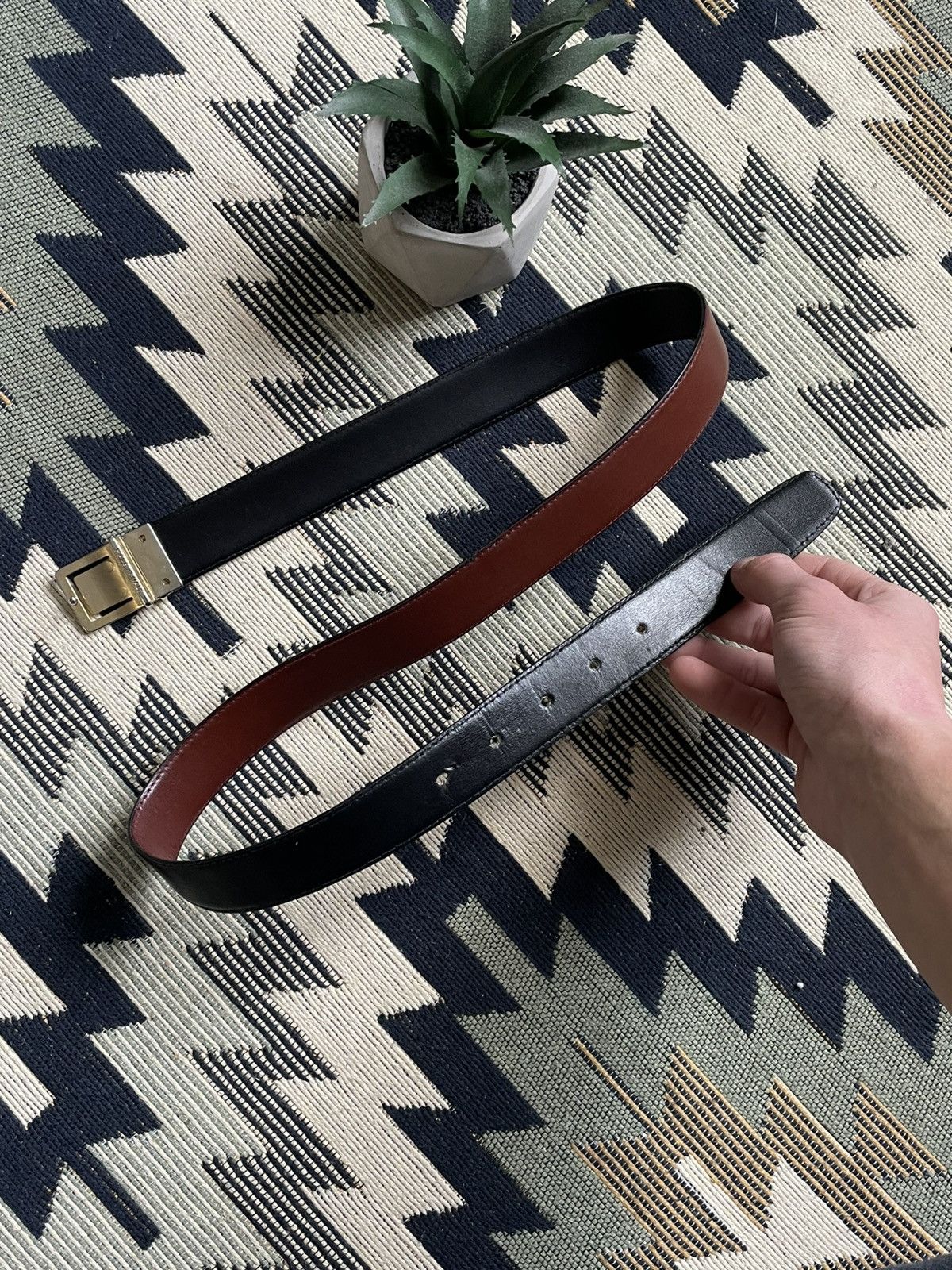 Armani Vintage Armani Metal Logo Leather Belt Size ONE SIZE - 6 Thumbnail