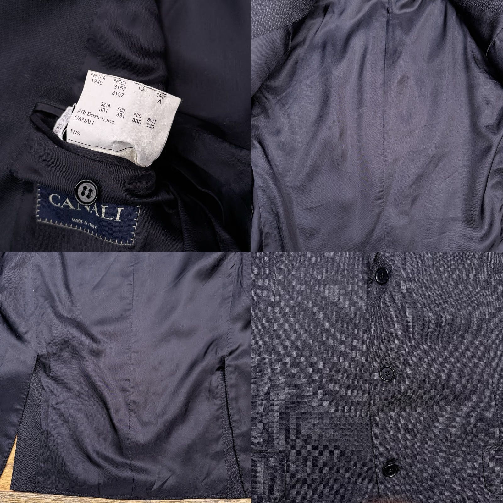 Canali Canali Suit Jacket 40R Gray Wool Blazer Italy Men Regular Double-Vented Notch Lapel Three-Button Solid Vintage No Size 40R - 8 Thumbnail