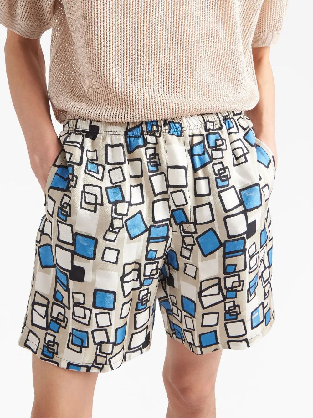 Prada o1bcso1str1025 Twill Geomentrico Shorts in Multicolor Size US 32 / EU 48 - 4 Thumbnail