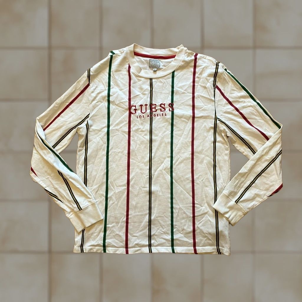 Guess VINTAGE Guess Los Angeles Red Green Black Vertical Striped Long Sleeve T Shirt Logo Sz M Mens Size US M / EU 48-50 / 2 - 1 Thumbnail