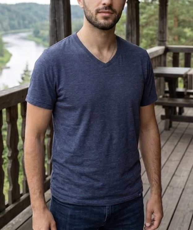 Other Mens One Day Away Blue V-Neck T-Shirt | Pima Cotton Blend Size US M / EU 48-50 / 2 - 1 Thumbnail