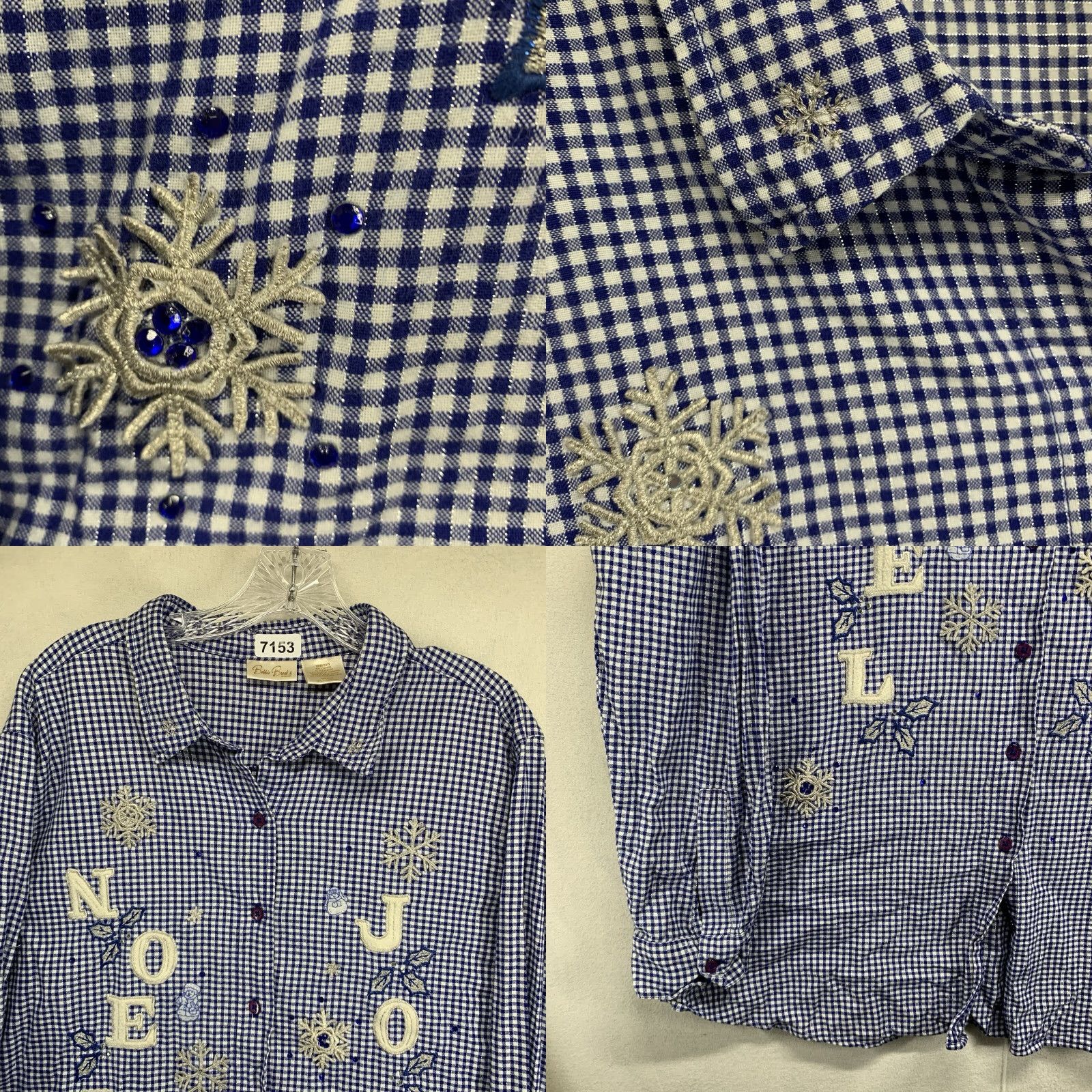Vintage VINTAGE Bobbie Brooks Women's Plus Size Christmas Shirt 18W Blue Plaid Long Sleeve Sequin Snowmen Snowflakes Holiday Winter Size XXL / US 16-18 / IT 52-54 - 8 Thumbnail