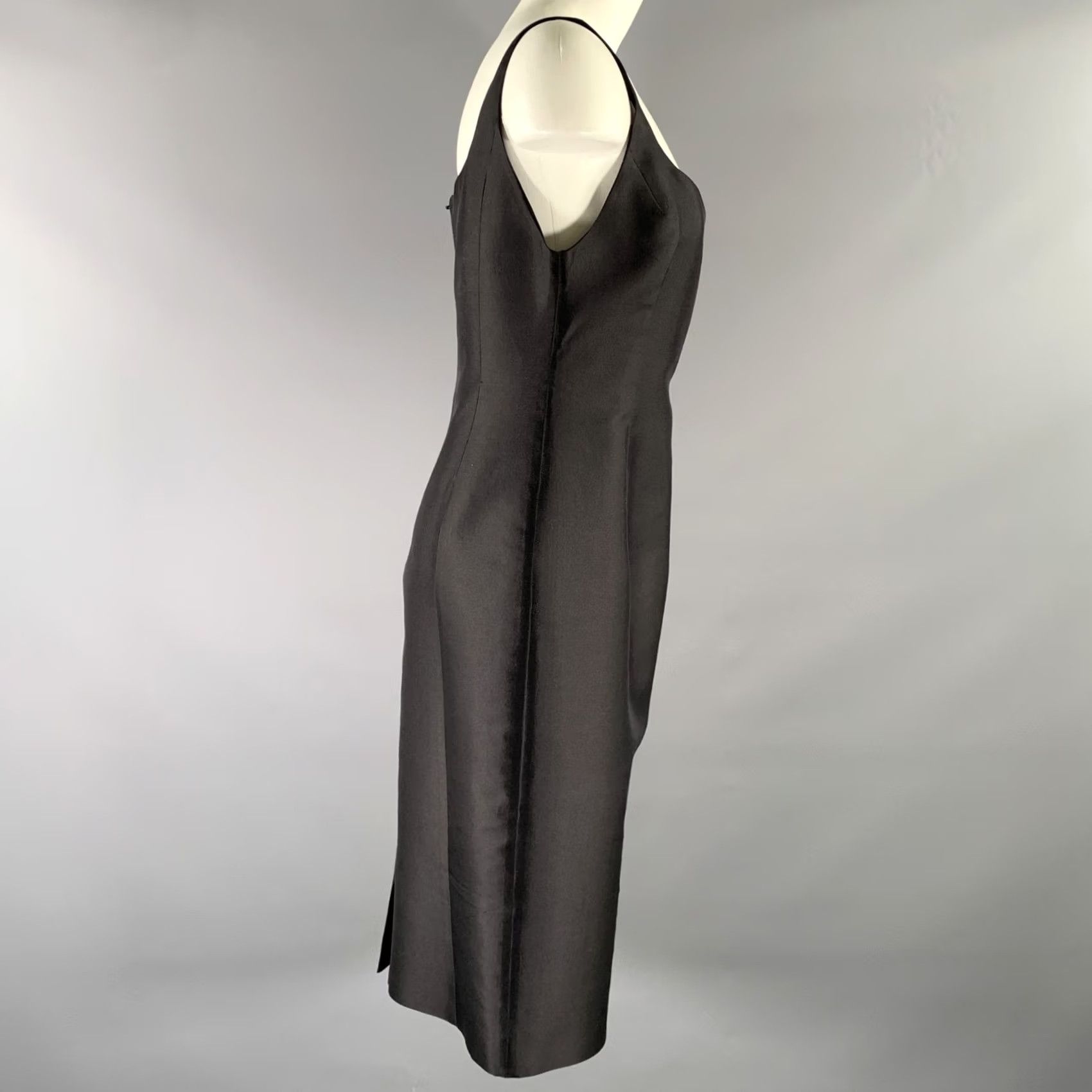 Vintage LUCIANO BARBERA Dress Black Silk Wool Scoop Neck Knee-Length 8 Women Italy Size M / US 6-8 / IT 42-44 - 2 Thumbnail