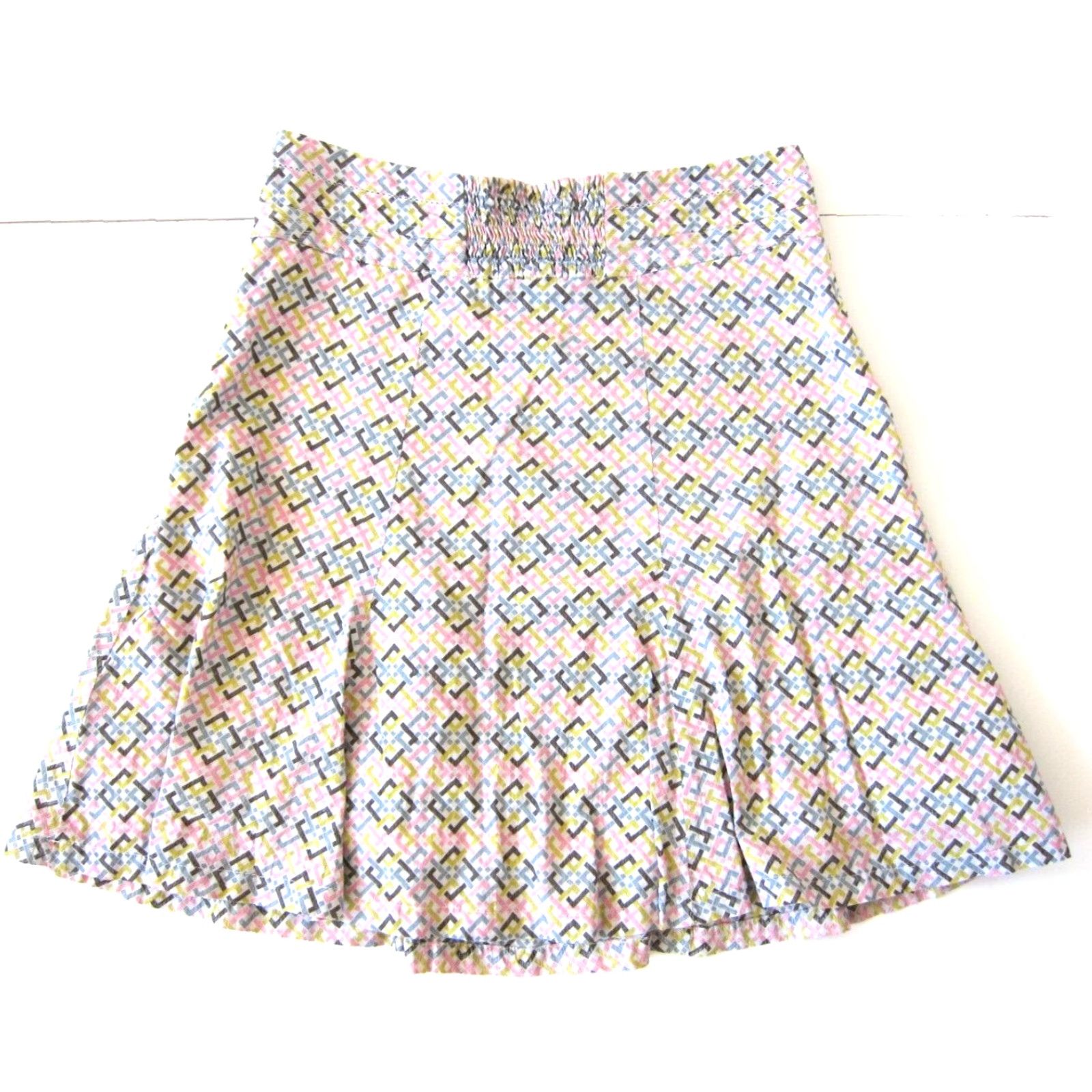 Pinko Susina Skirt Geometric A-Line Pink Yellow Brown 100% Cotton Medium Lined Knee Length Zip Womens Size 32" / US 10 / IT 46 - 2 Thumbnail