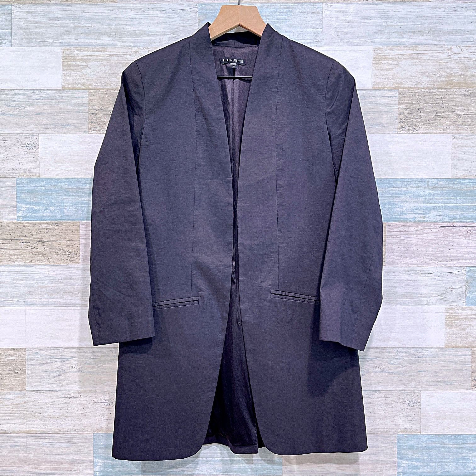 Eileen Fisher Eileen Fisher Silk Lined Collarless Longline Blazer Black 4 Size S / US 4 / IT 40 - 1 Thumbnail