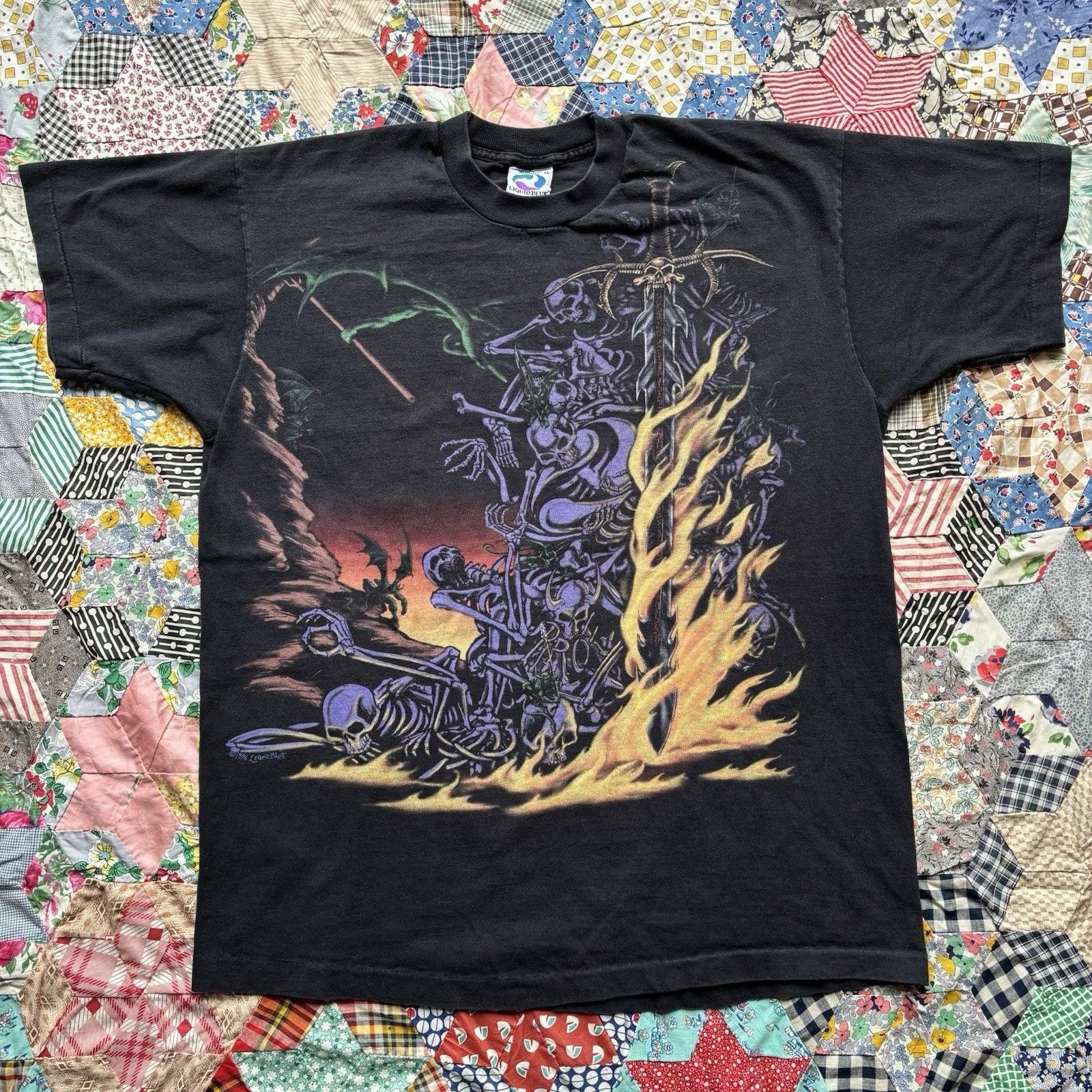 Vintage 1998 Liquid Blue Skeletons Tee