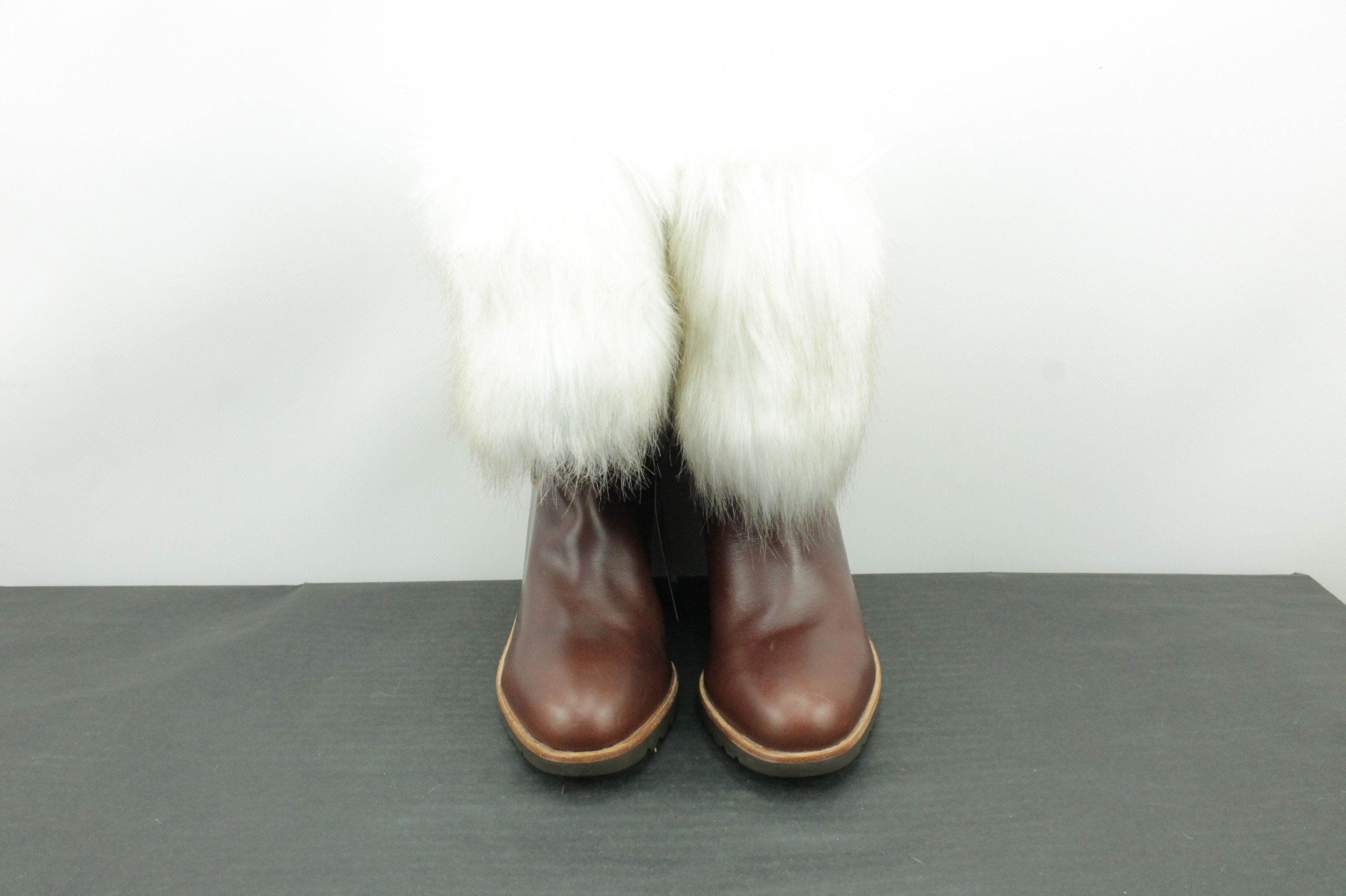 SOREL Sorel Park City Lux Brown Leather Wedge Booties Faux Fur Size US 8 / IT 38 - 3 Thumbnail