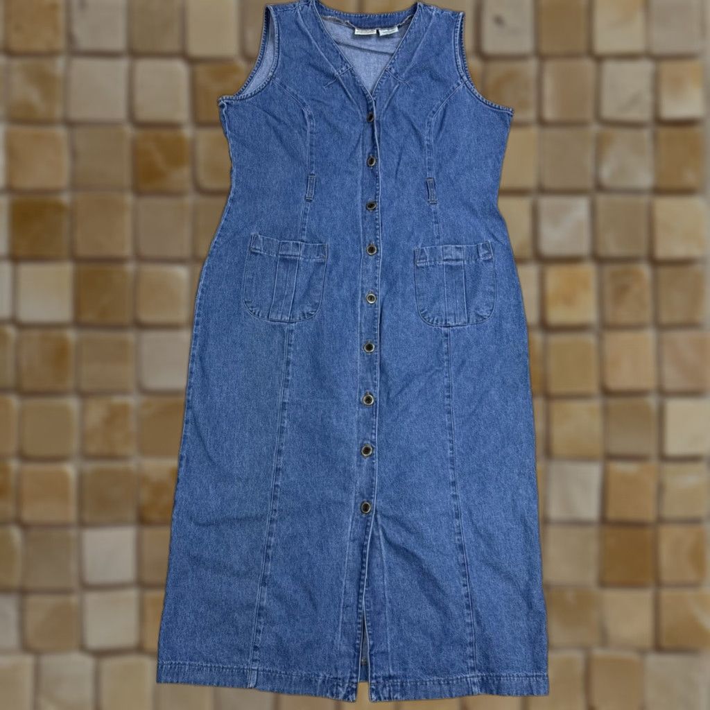 Denime St Johns Bay Denim Maxi Dress Sleeveless Button Up Pockets Blue 12 Women Vintage Y2K Size 34" / US 12 / IT 48 - 1 Thumbnail