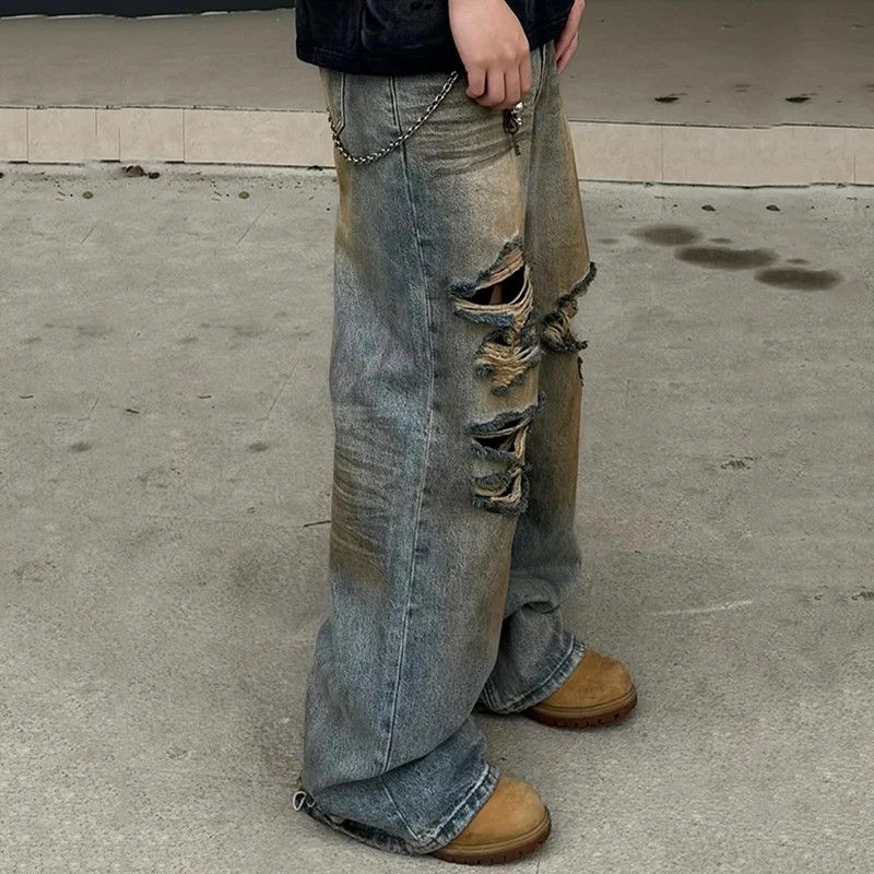 Vintage Dirty Knee Hole Distressed Jeans Size US 35 - 2 Thumbnail