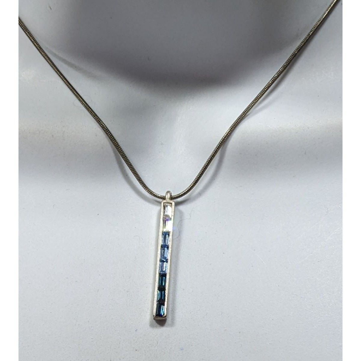 Other Modern Ombre Blue And Silver Tone Gemmed Pillar Necklace Size ONE SIZE - 5 Thumbnail