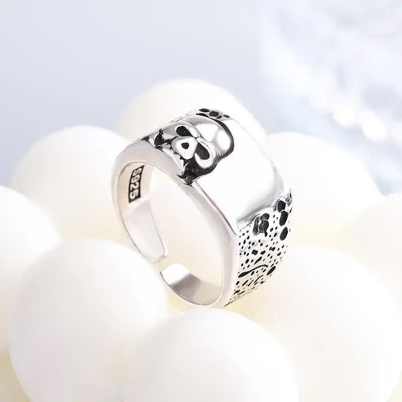 Jewelry 925 Sterling Silver Unique Skull Lines Ring Size ONE SIZE - 3 Thumbnail