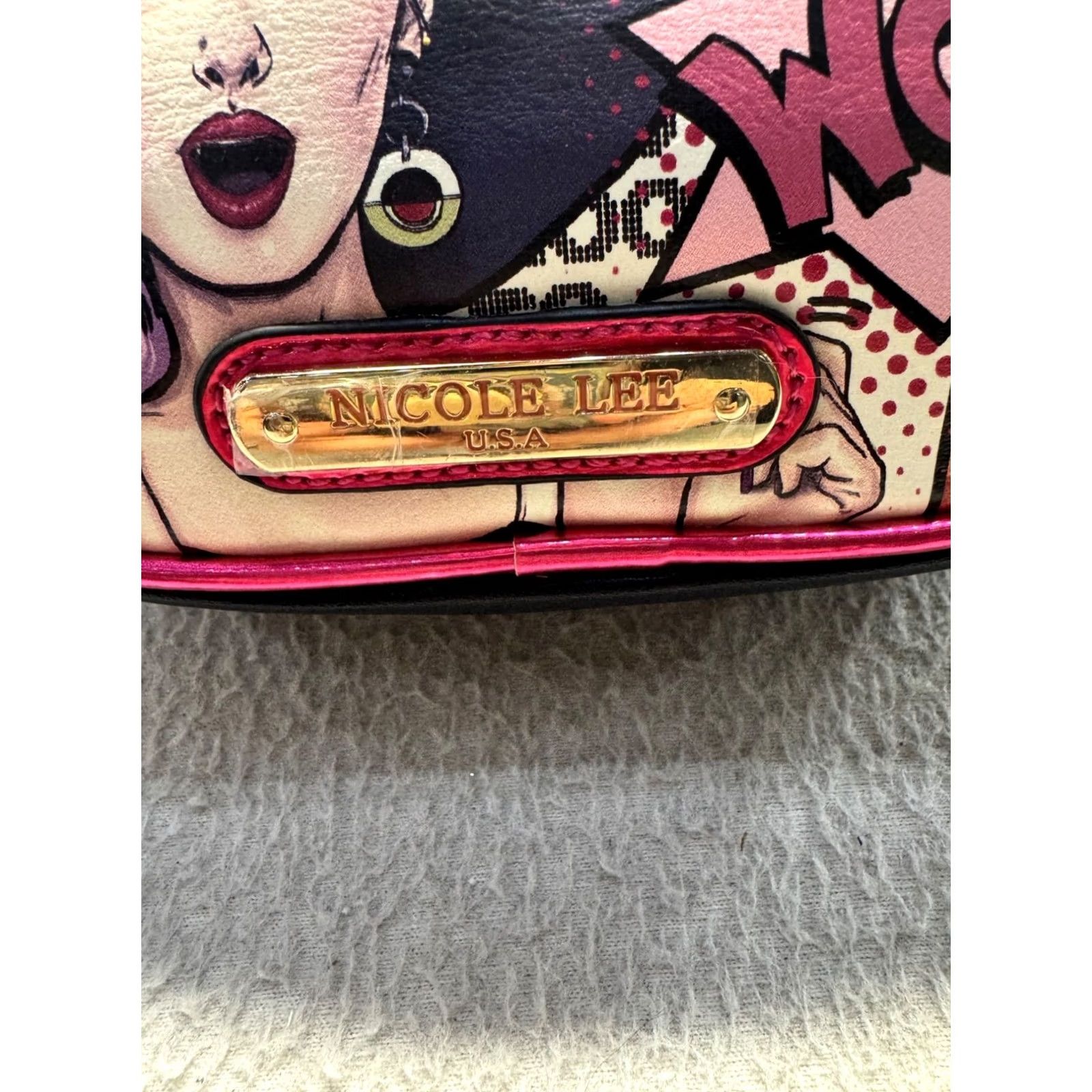 Lee Nicole Lee Pop Art Belt Bag Crossbody Women's S Black Pink Adjustable Strap Zipper Eco Leather Polyester 7.5x5x1.5 Size ONE SIZE - 3 Thumbnail