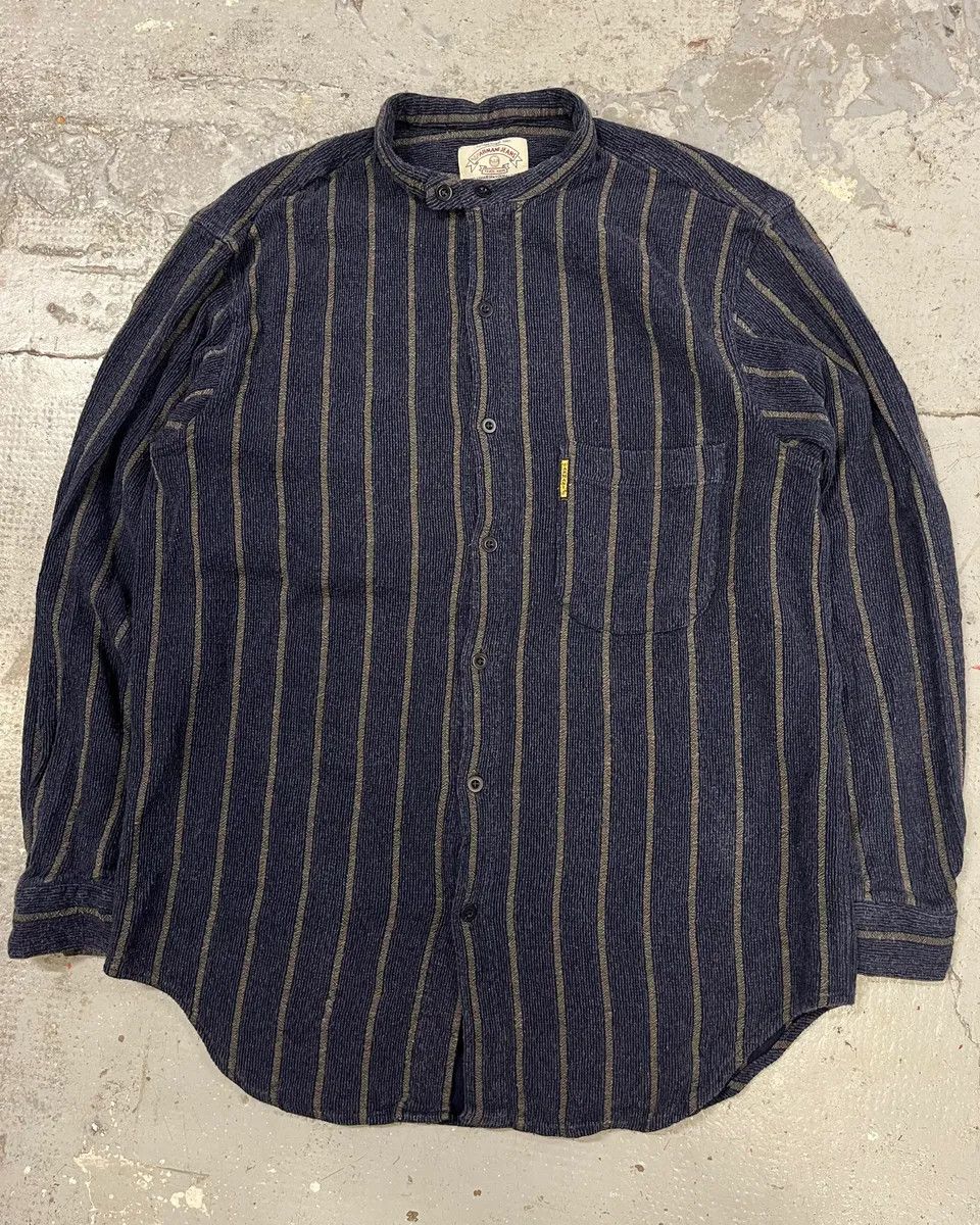 Armani × Designer × Vintage 1990s Armani Navy Striped Shirt Size US M / EU 48-50 / 2 - 1 Thumbnail