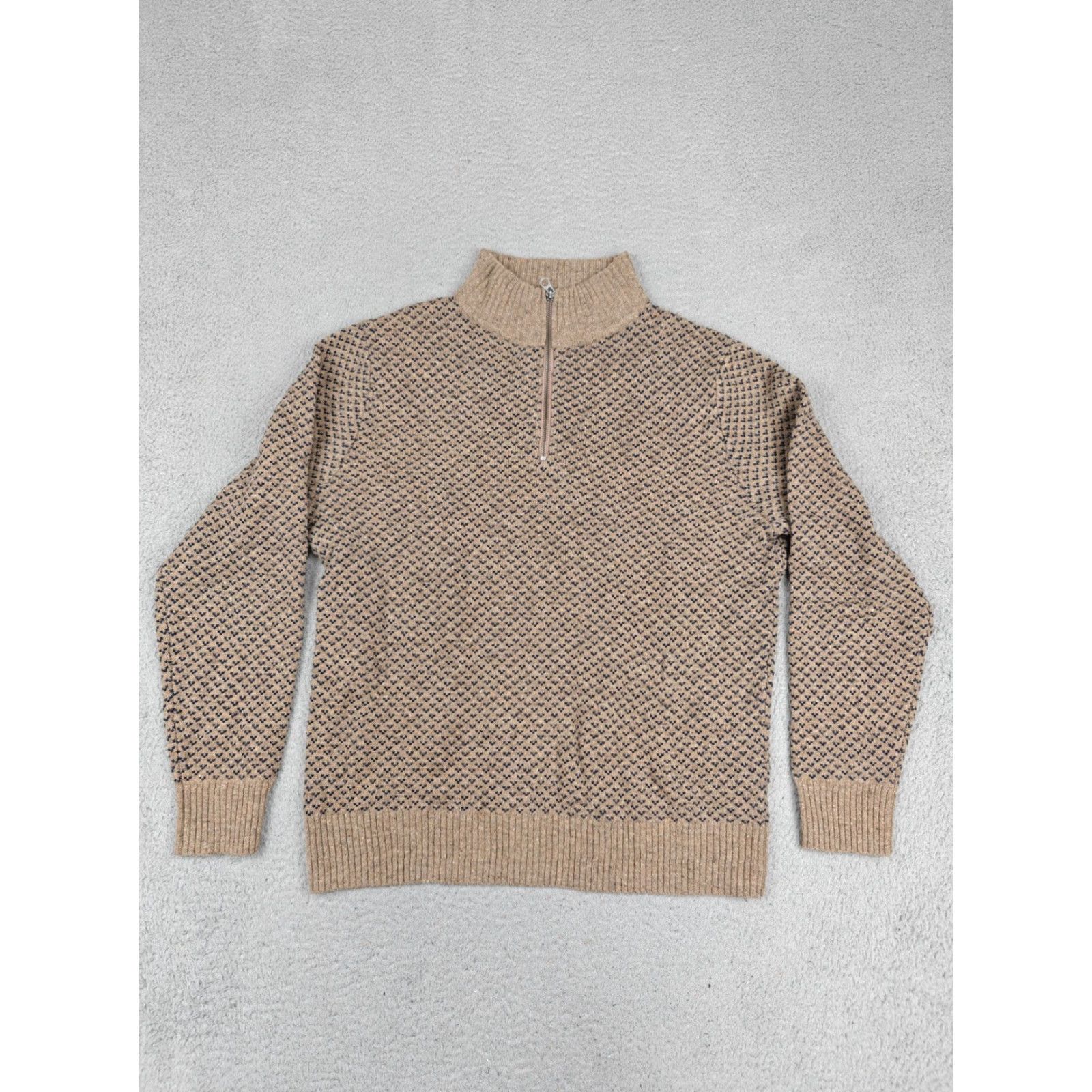 J.Crew J.CREW Sweater Mens Medium Beige Merino Wool 1/4 Zip Mock Neck Knit Pullover Size US M / EU 48-50 / 2 - 2 Thumbnail