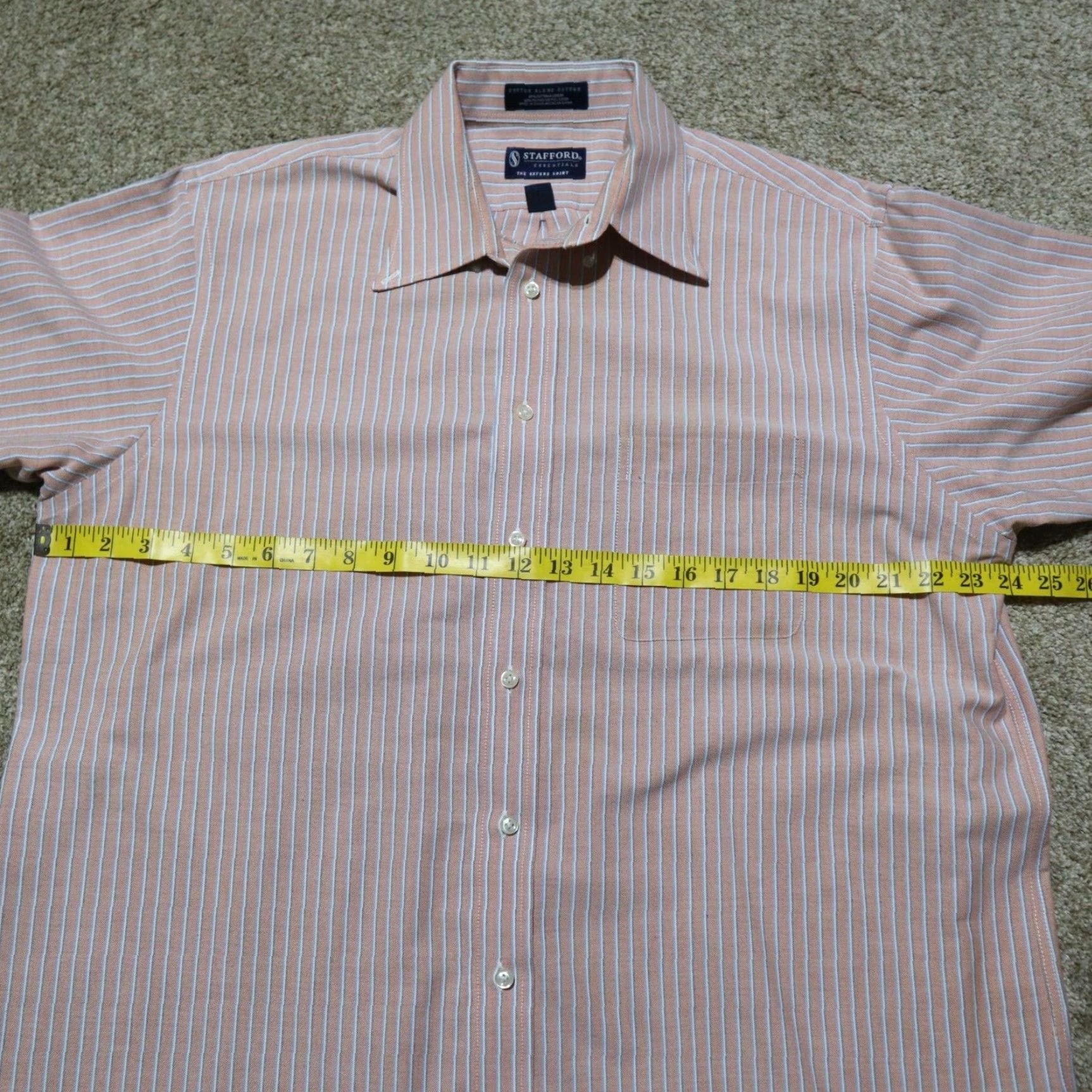 Stafford Stafford Shirt Button-Down Long Sleeve Mens Size 16.5 32/33 Orange White Striped Multicolor Size US L / EU 52-54 / 3 - 4 Thumbnail