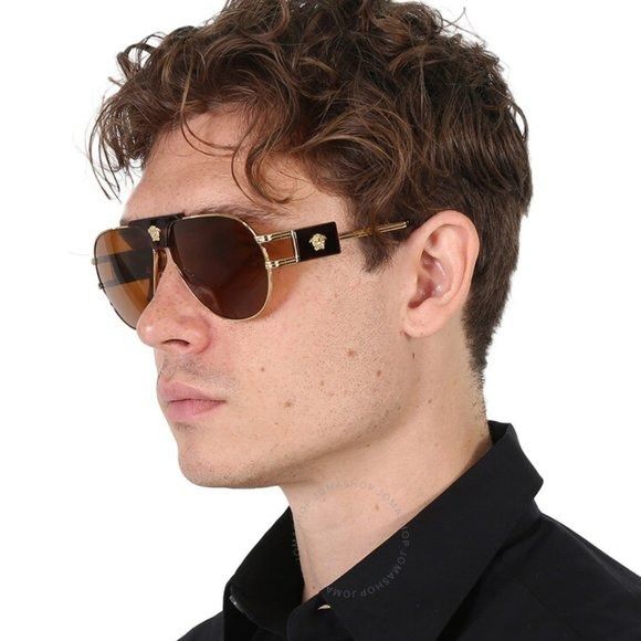 image of New Versace Ve2252 - 147073 Aviator Sunglasses in Brown, Men's