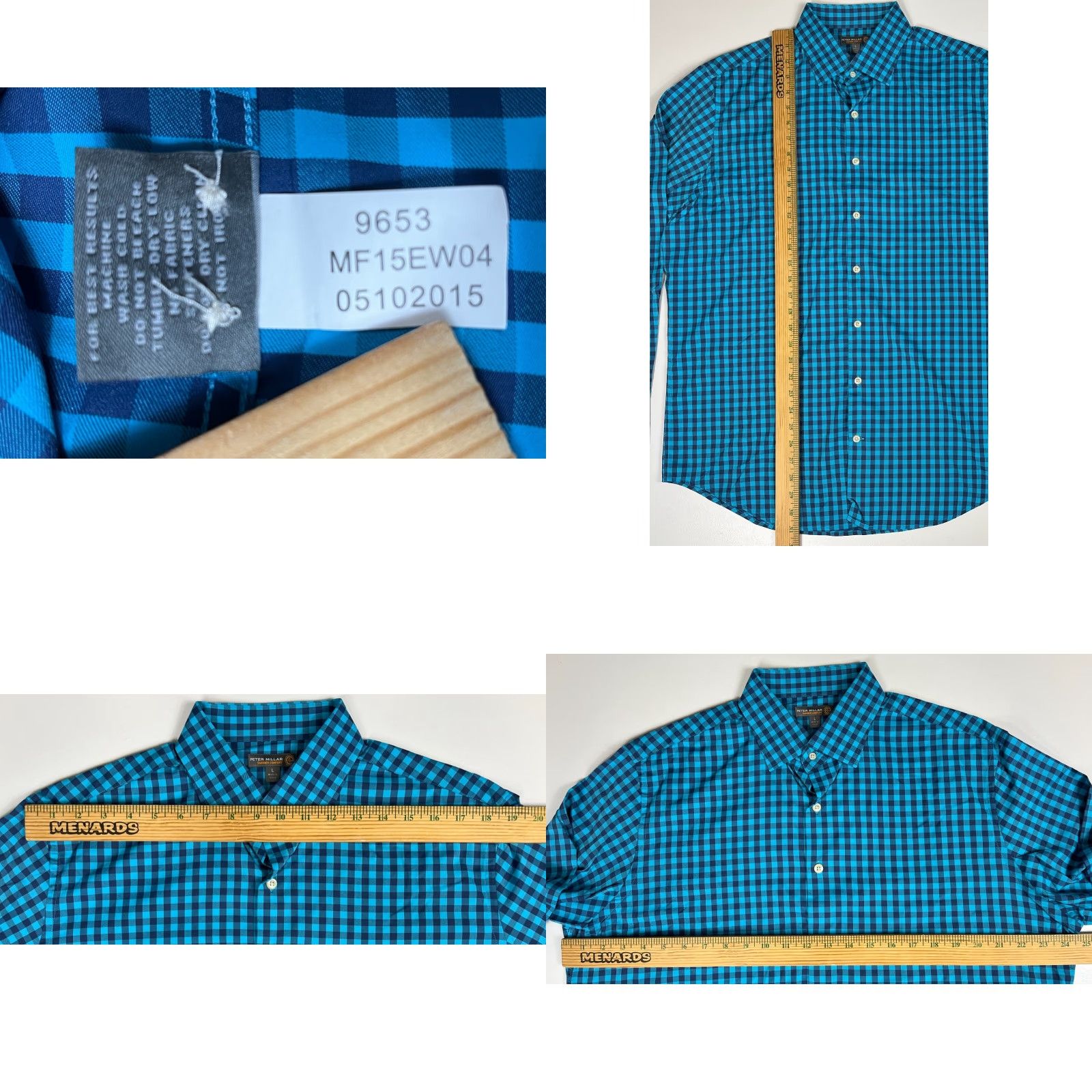 Peter Millar Peter Millar Summer Comfort Button-Up Shirt Check Long Sleeve Sz L Blue Mens Shirt Size US L / EU 52-54 / 3 - 8 Thumbnail