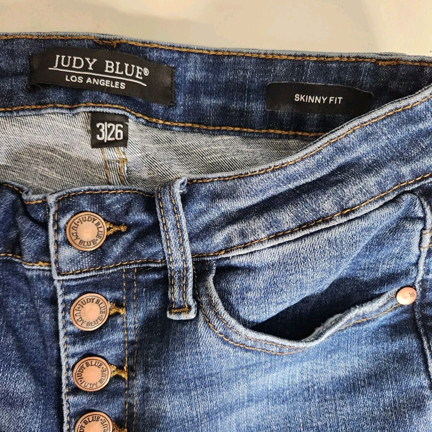 Vintage Judy Blue Mid Rise Medium Wash Skinny Jeans w/Thermal Patch Insert - Size 3/26 Size 26" / US 2 / IT 38 - 6 Thumbnail