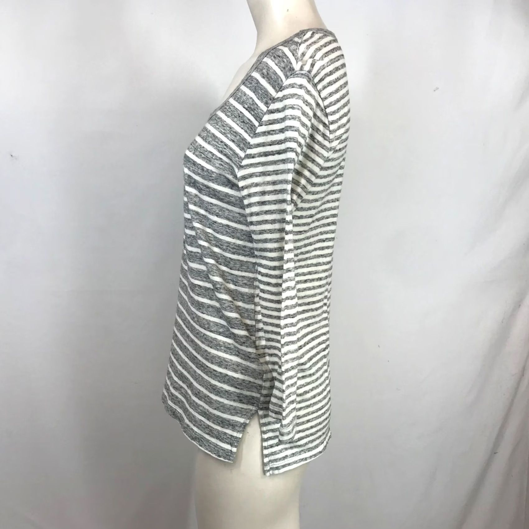 James Perse James Perse Shirt Womens 1 Gray Cream Striped Short Sleeve Round Neck Cotton Size XS / US 0-2 / IT 36-38 - 6 Thumbnail