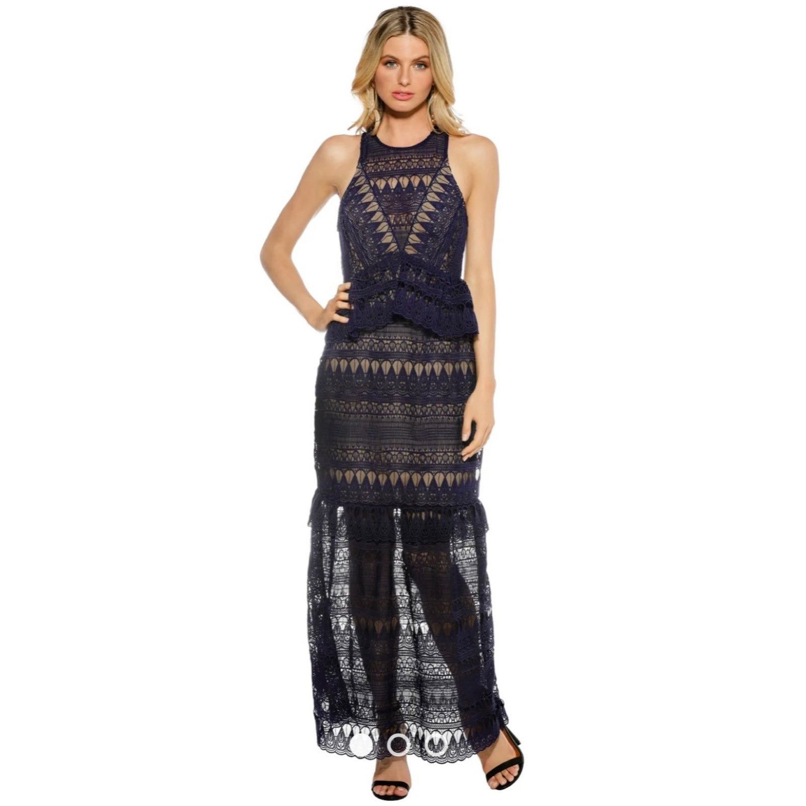 Self portrait navy maxi long teardrop lace dress SZ6 bust30