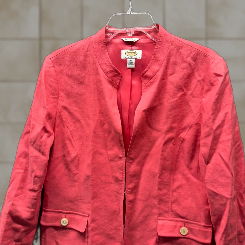Talbots Talbots Jacket Womens 12P Pink Linen Blazer Coat 80s 90s Petites Button Shoulder Pads Blazer Girls Womens Size XL / US 12-14 / IT 48-50 - 1 Thumbnail