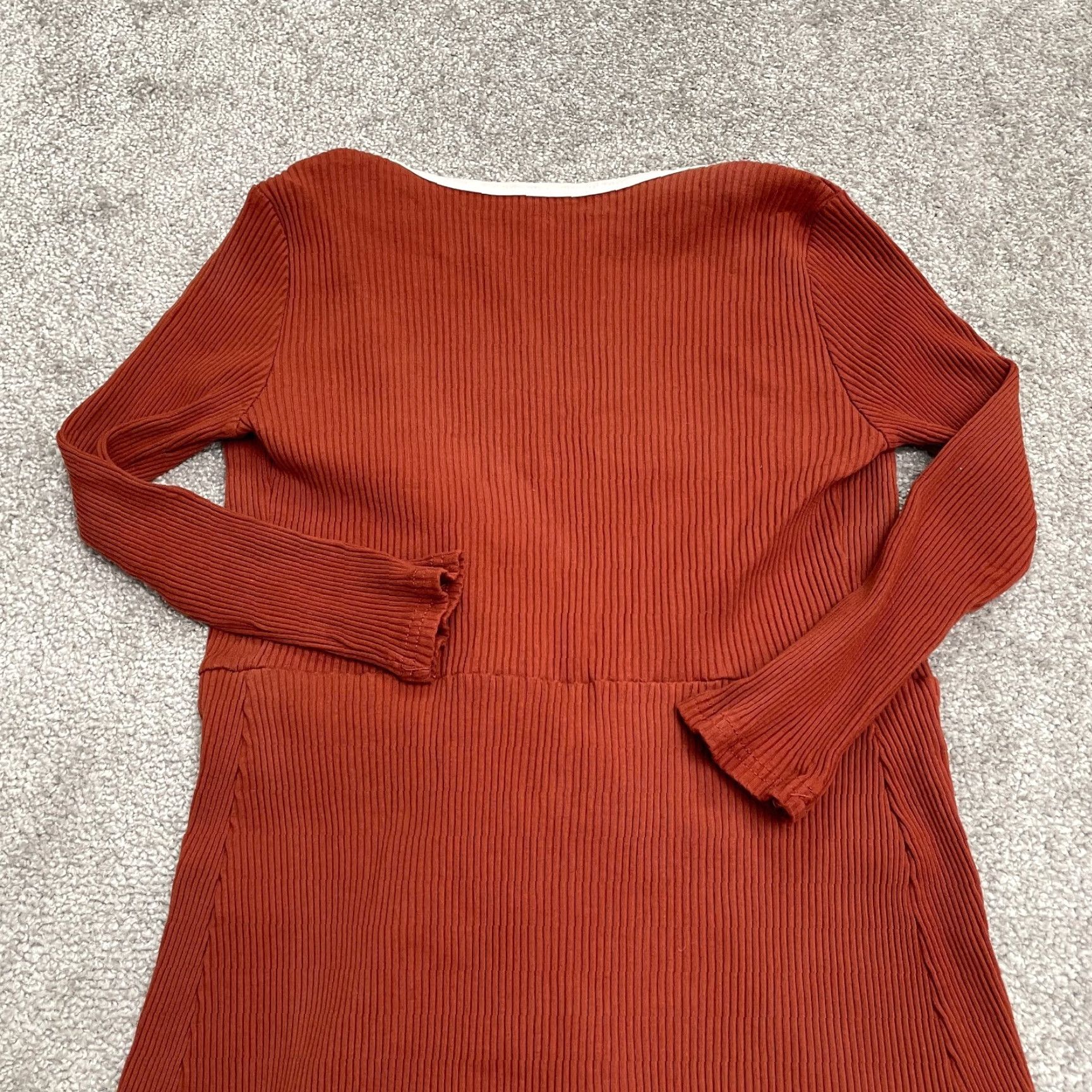 Vintage Unbranded Ribbed Knit Robe Womens XS Brown White Tie Long Sleeve Stretch Cover Size XS / US 0-2 / IT 36-38 - 3 Thumbnail