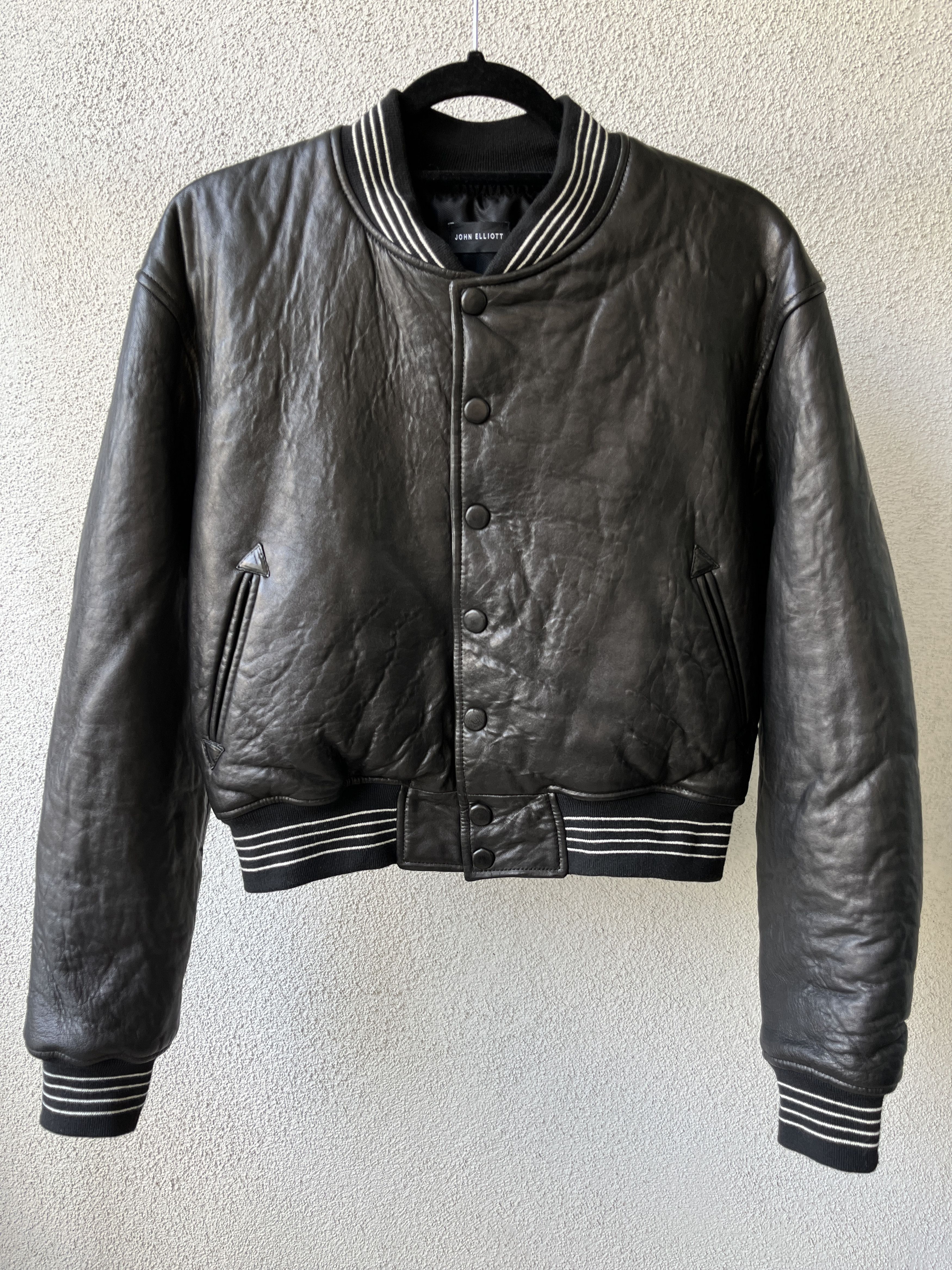 John Elliott John Elliott Leather Cropped Stadium Jacket Size XL / US 12-14 / IT 48-50 - 6 Thumbnail