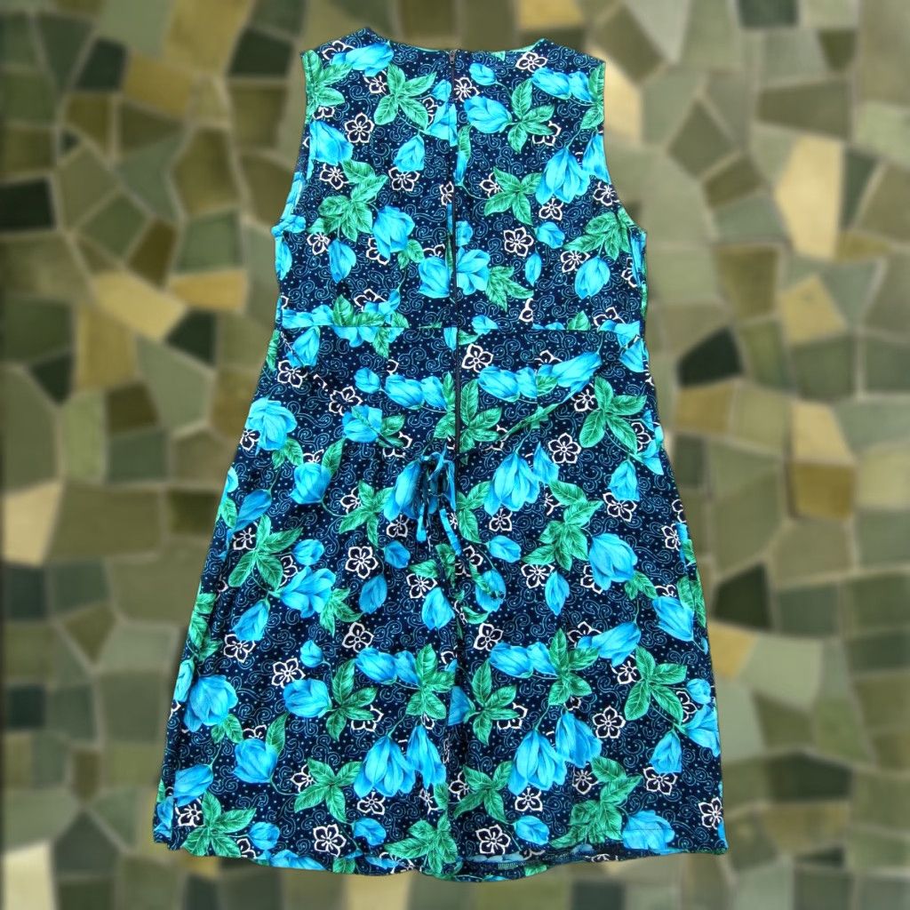 Basic Editions VINTAGE Basic Editions 100% Rayon Blue Green Floral Sheath Tank Sun Dress Medium Size M / US 6-8 / IT 42-44 - 1 Thumbnail