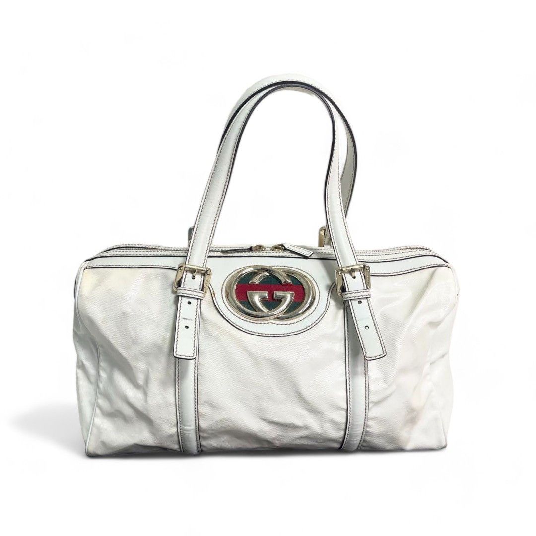 image of Gucci - New Britt Leather Boston Handbag White Vintage, Women's