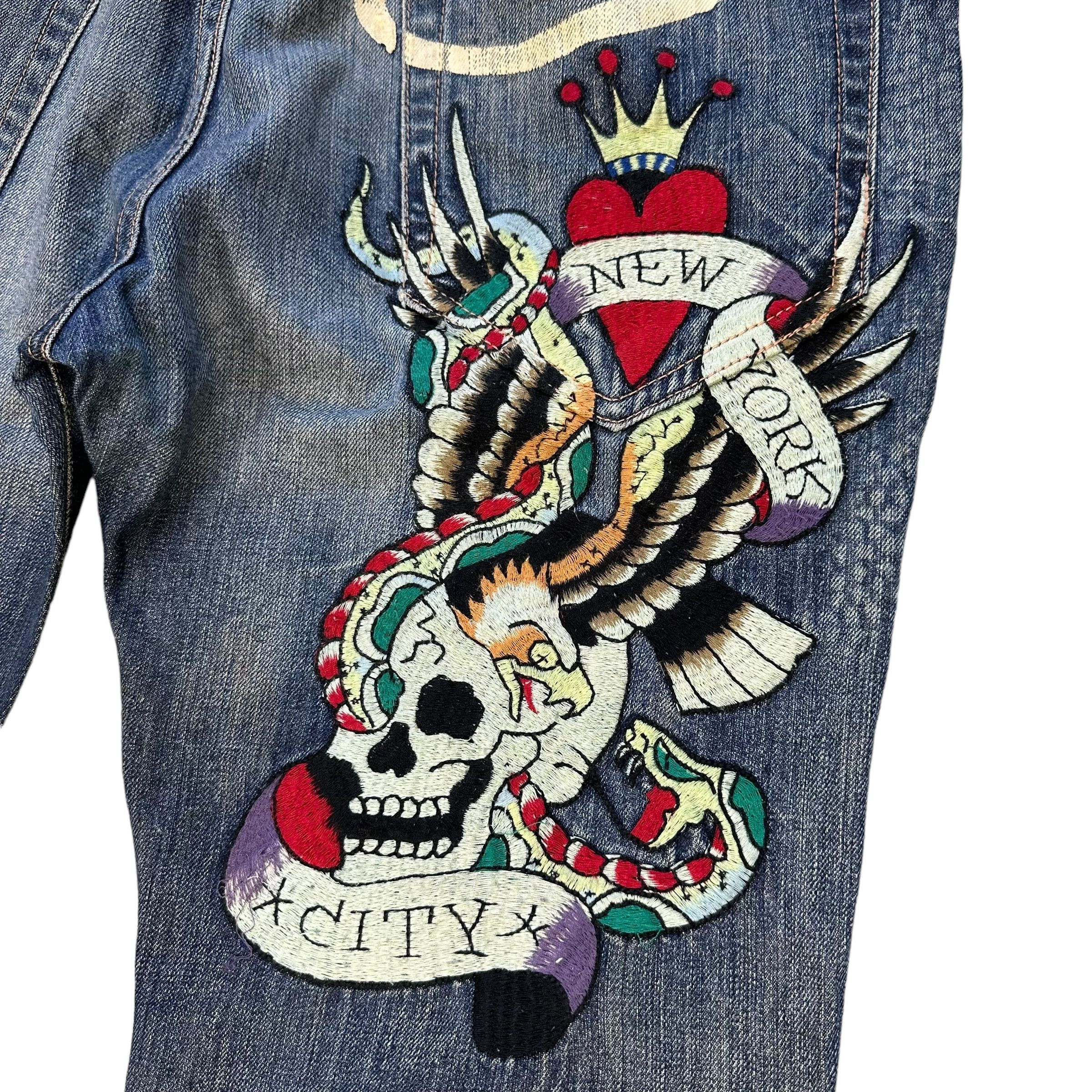 Christian Audigier ED HARDY DENIM Embroidered Big Logo Denim Pant #A44-1023 Size US 34 / EU 50 - 3 Thumbnail