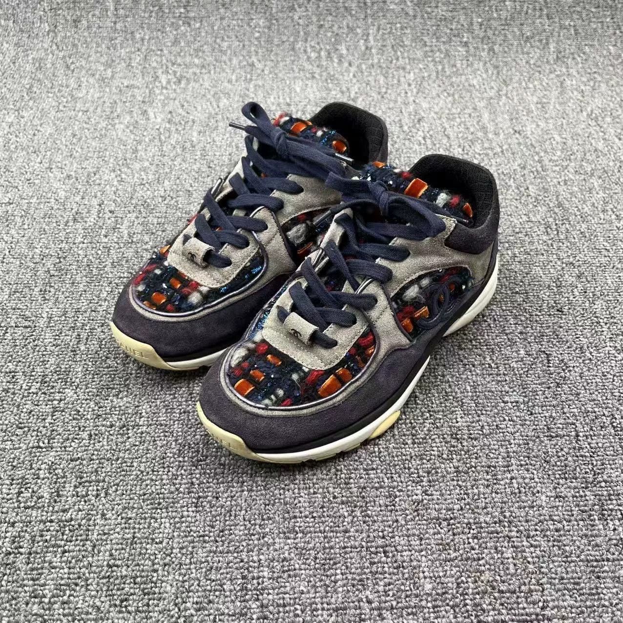 chanel purple tweed logo casual sneakers