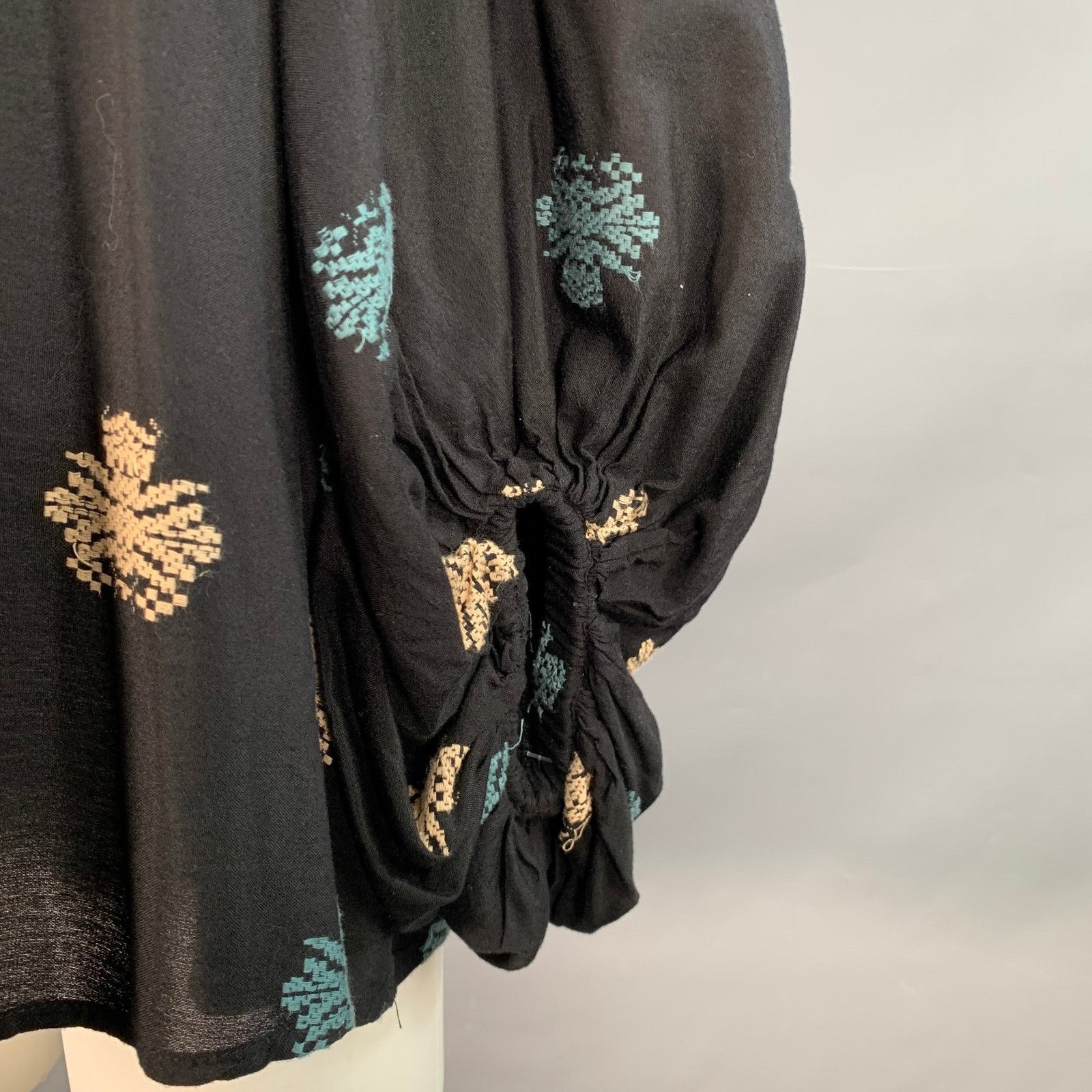 Vanessa Bruno Black Multi Color Cotton Embroidered V-Neck Tunic Blouse Size XS / US 0-2 / IT 36-38 - 2 Thumbnail