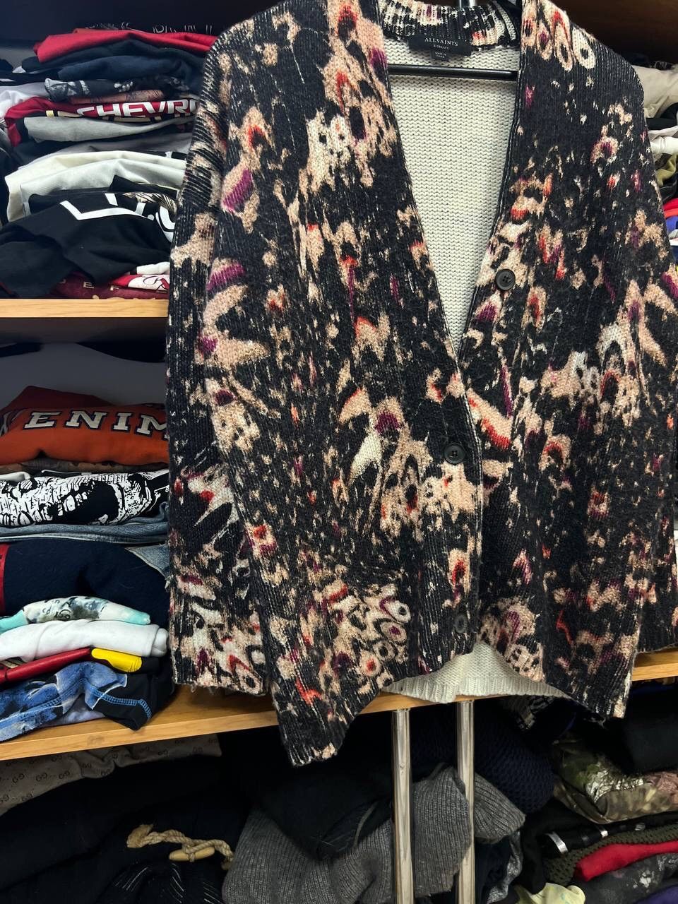 Allsaints × Designer Allsaints Avant Garde Multicolour Wool Cardigan Size XS / US 0-2 / IT 36-38 - 4 Thumbnail
