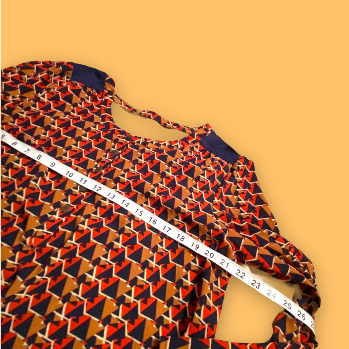 Miss Me Miss Me Long Sleeve Red-Orange Navy Triangles Blouse XL Size XL / US 12-14 / IT 48-50 - 2 Thumbnail