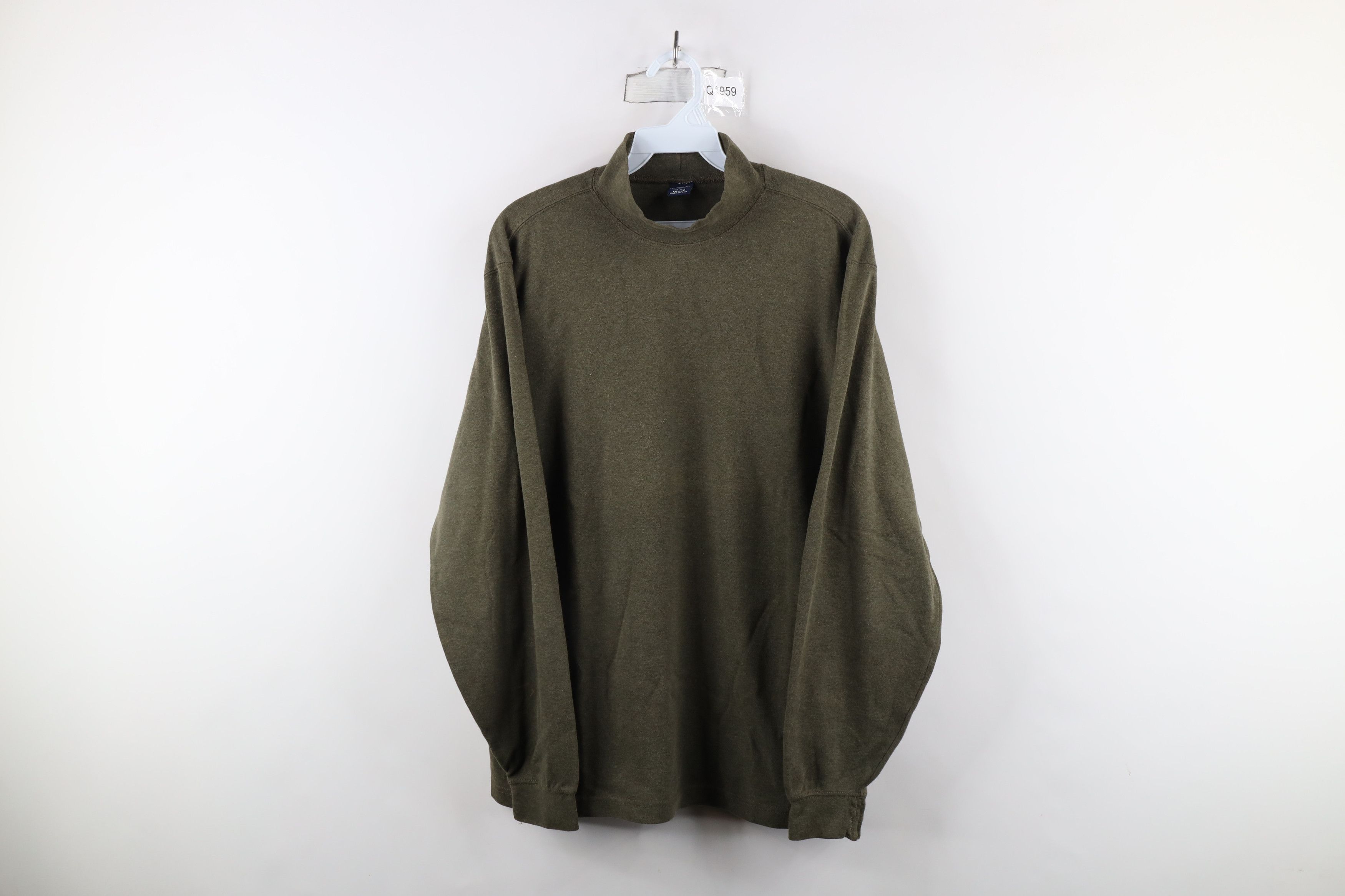 Lands' End × Vintage Vintage 90s Lands End Blank Mock Neck T-Shirt Green USA Size US L / EU 52-54 / 3 - 1 Thumbnail
