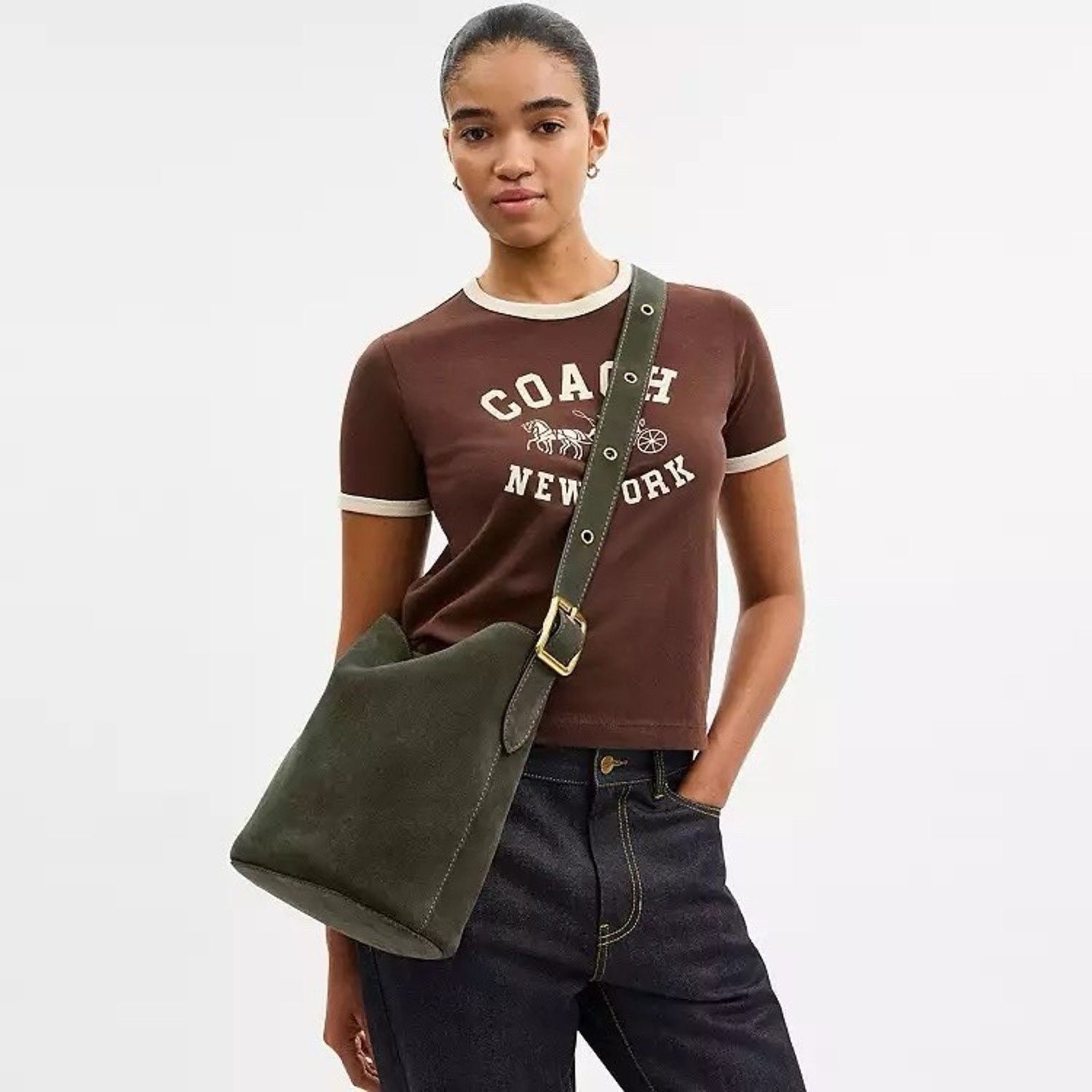 Coach NWT Coach Bleecker Bucket Bag CCC24 suede Brass/Olive Size ONE SIZE - 9 Thumbnail