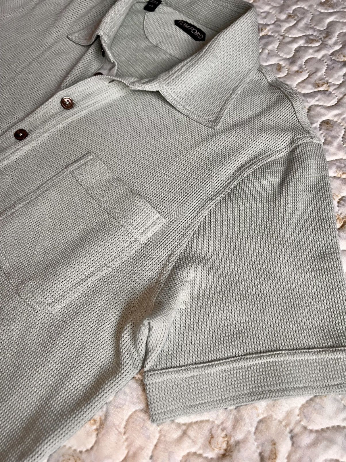 48 Tom Ford Polo Shirt light grey knit breath texture button