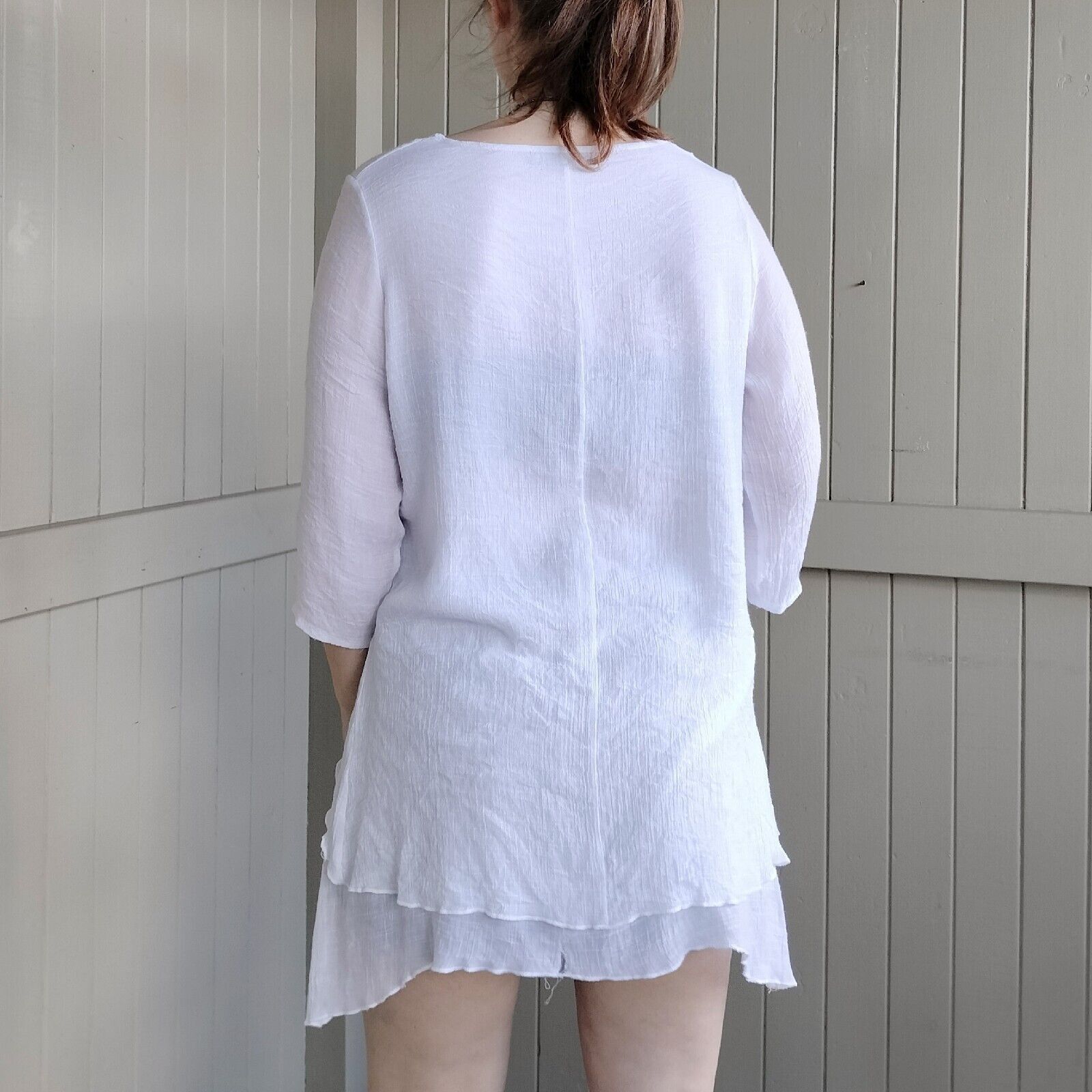 Designer Lilia Tunic Top White Linen Cotton Ethereal Size L / US 10 / IT 46 - 4 Thumbnail