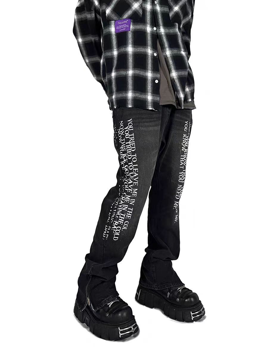 Designer Washed lumberjack workwear leg zip micro flare jeans Size US 32 / EU 48 - 1 Thumbnail