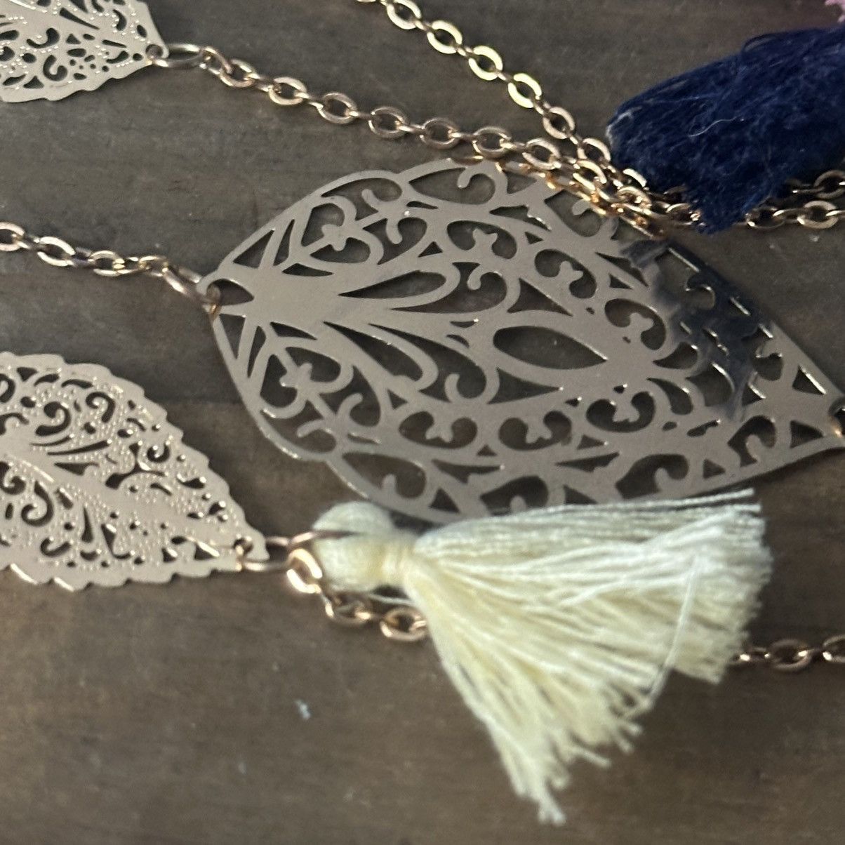 Other Long filigree leaf link with multi color tassels necklace Size ONE SIZE - 3 Thumbnail