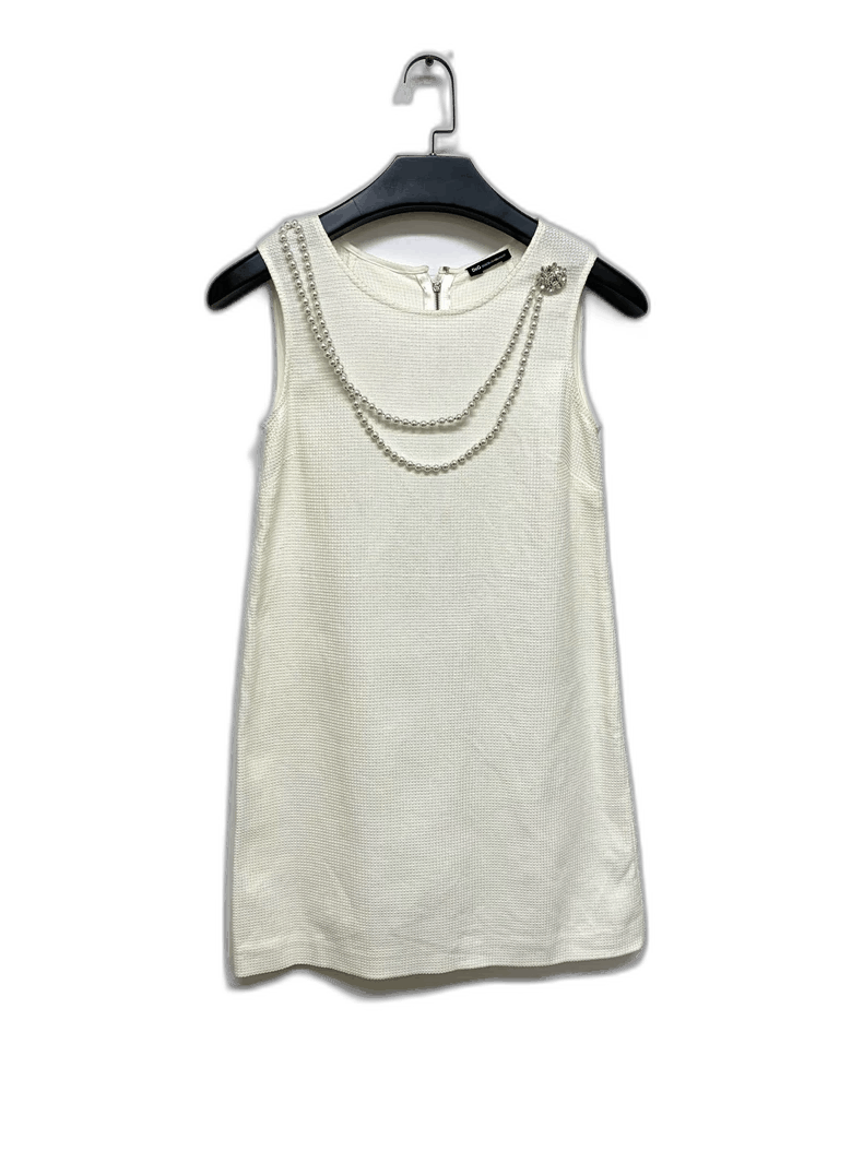 Dolce & Gabbana White Pearl-Decorated Sleeveless Top Size M / US 6-8 / IT 42-44 - 1 Thumbnail