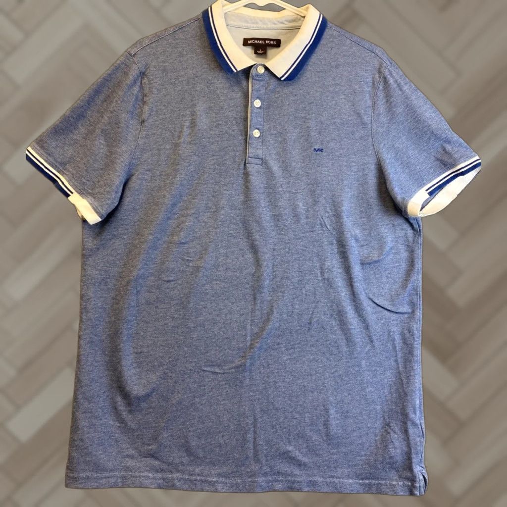 Banana Republic Michael Kors Mens Polo Shirt Large Short Sleeve Blue Cotton Casual Formal Golf Tennis 33-68 Size US L / EU 52-54 / 3 - 1 Thumbnail