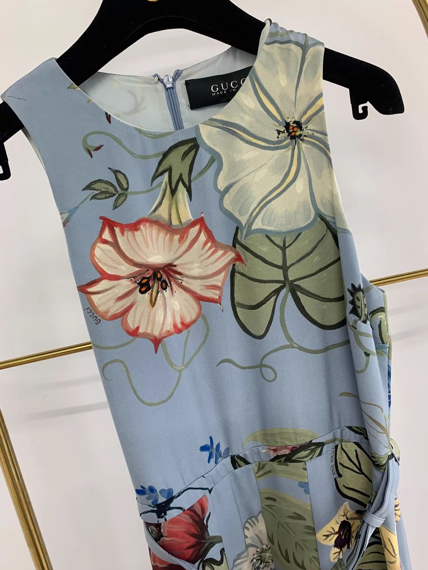 Gucci Gucci Women's Blue Printed Silk Dress Size 40 New Size S / US 4 / IT 40 - 2 Thumbnail