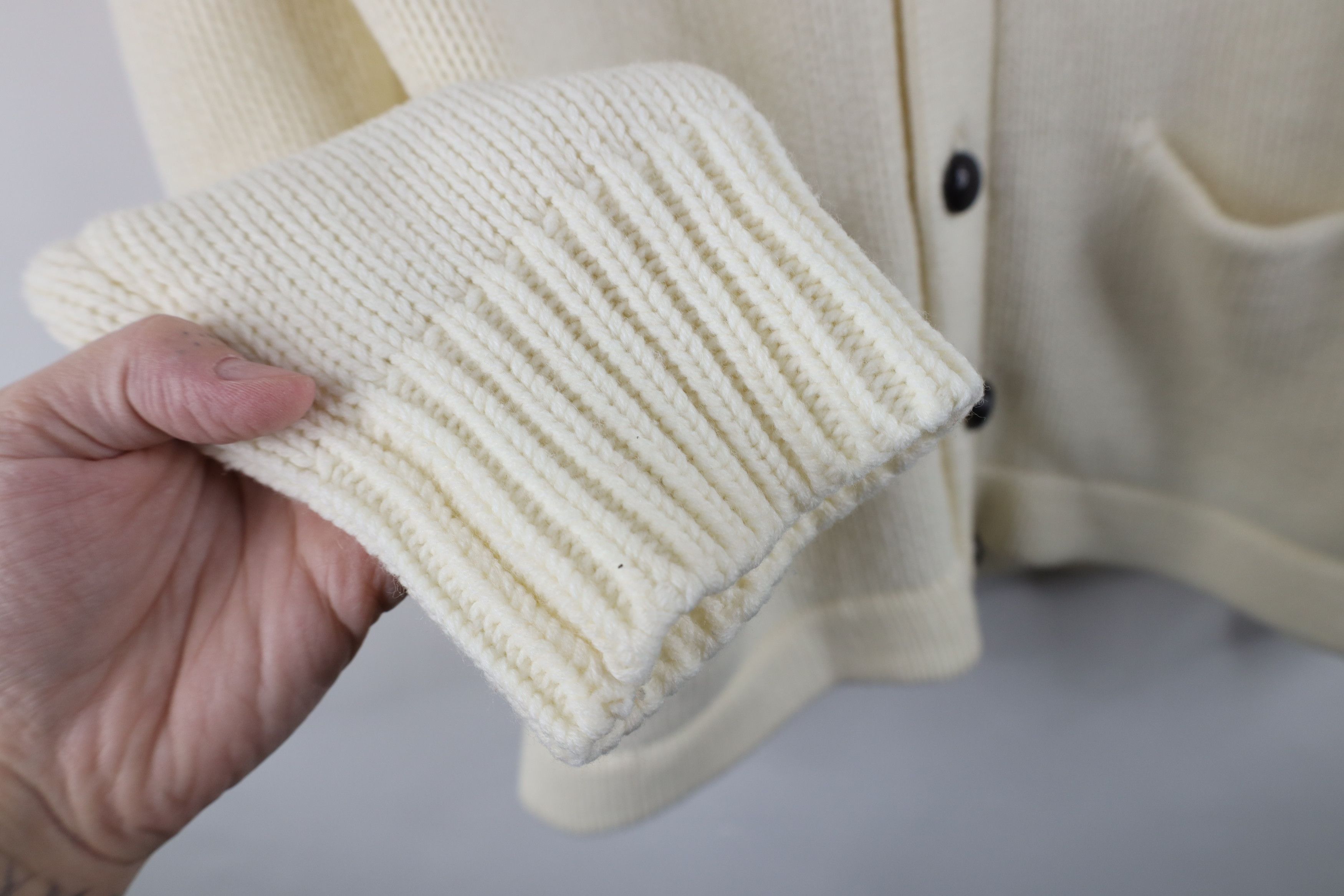 Vintage Vintage 70s Dapper Ribbed Knit Shawl Cardigan Sweater Cream Size US L / EU 52-54 / 3 - 7 Thumbnail