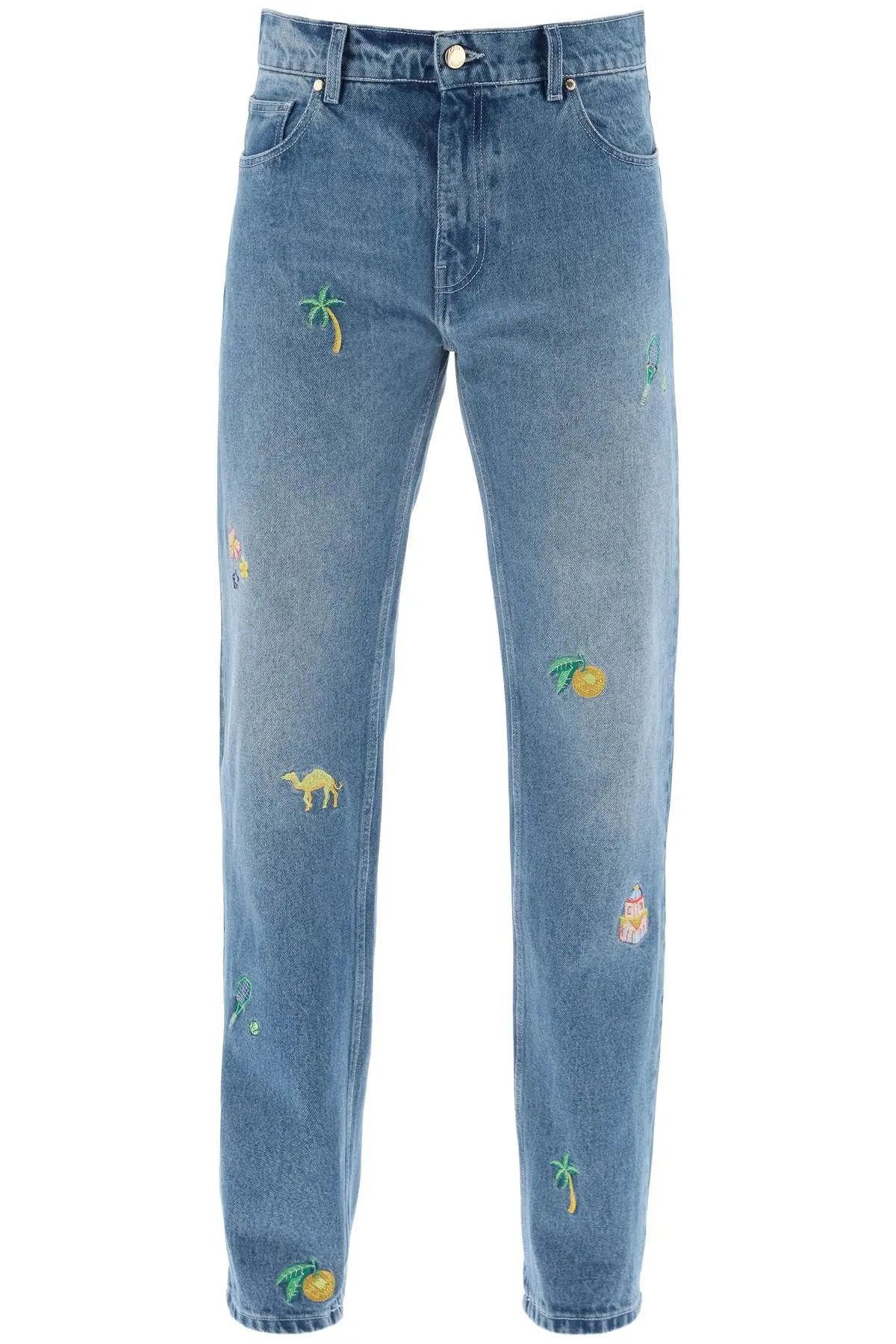 image of Casablanca O1S22I1N0224 Embroidered Straight Jeans In Light Blue, Men's (Size 34)