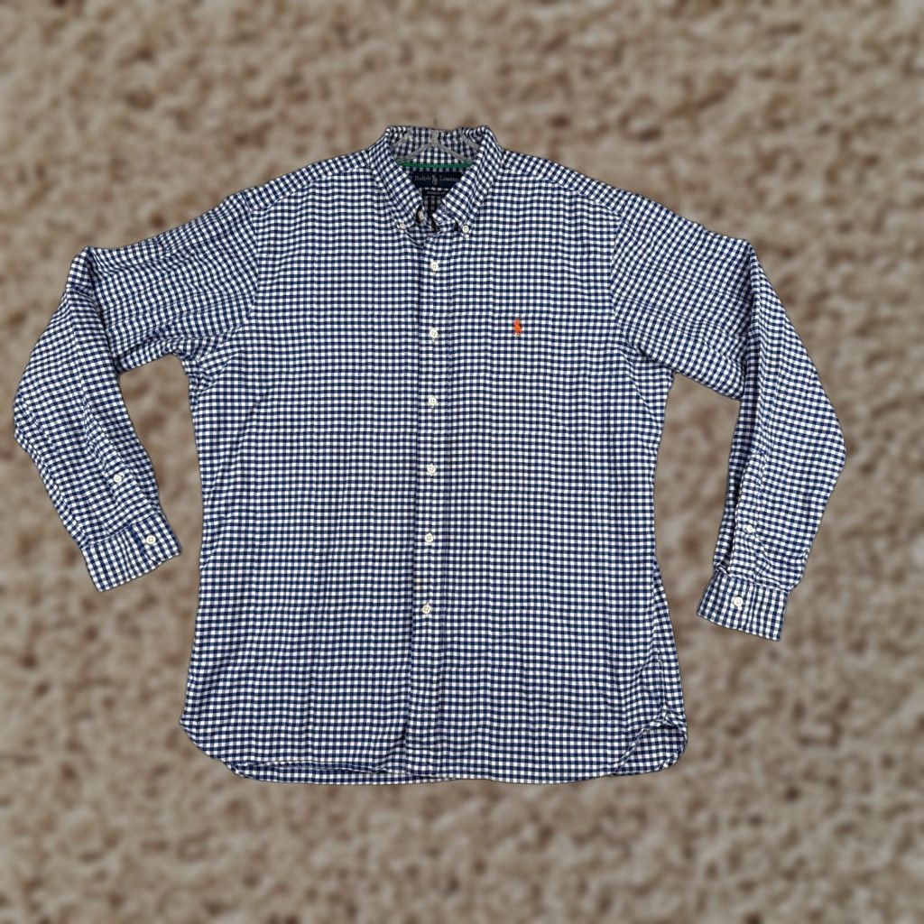 Polo Ralph Lauren VINTAGE Polo Ralph Lauren Shirt Men L Blue Plaid Button-Up Long Sleeve Cotton Regular Chest 44" All Seasons Mens Size US L / EU 52-54 / 3 - 1 Thumbnail