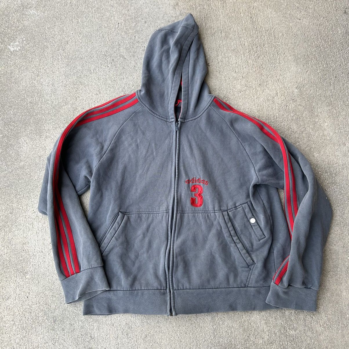 2003 carbon gray and red Adidas zip up hoodie